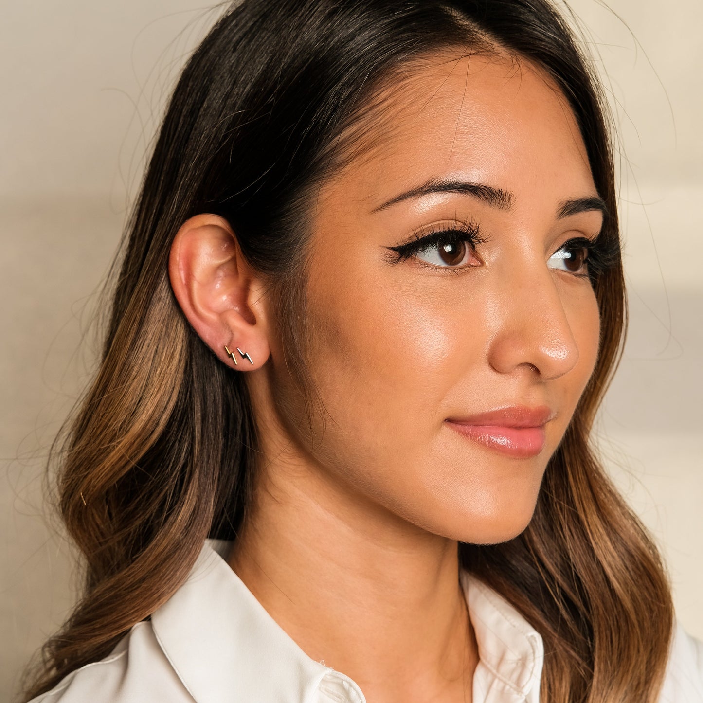 Gold Tiny Lightning Bolt Stud Earrings Prism Charm Small Studs Cartilage Tragus by Doviana