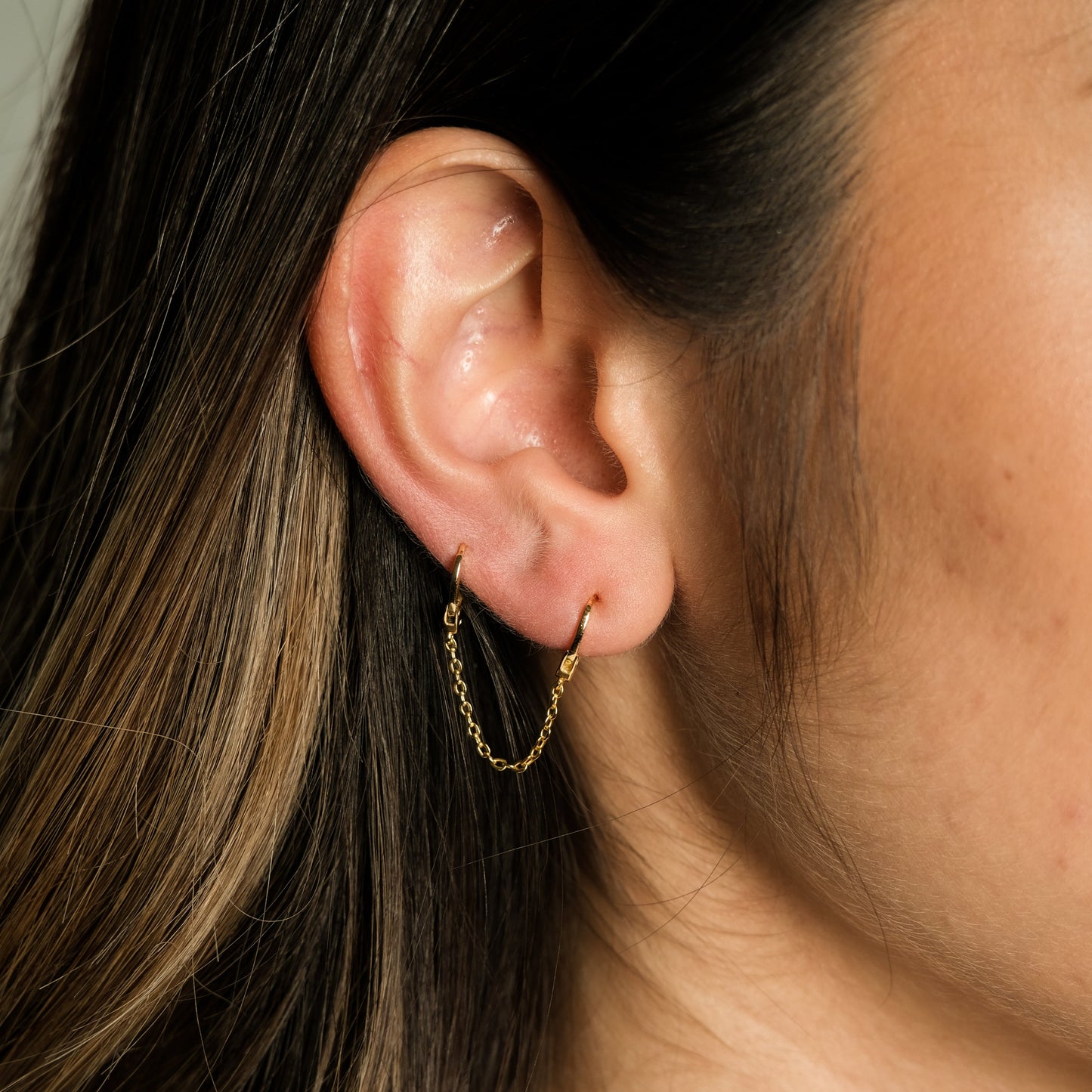 Second Piercing Drop Single Gold Handcuff Double Hoop Chain Dangle Earring by Doviana