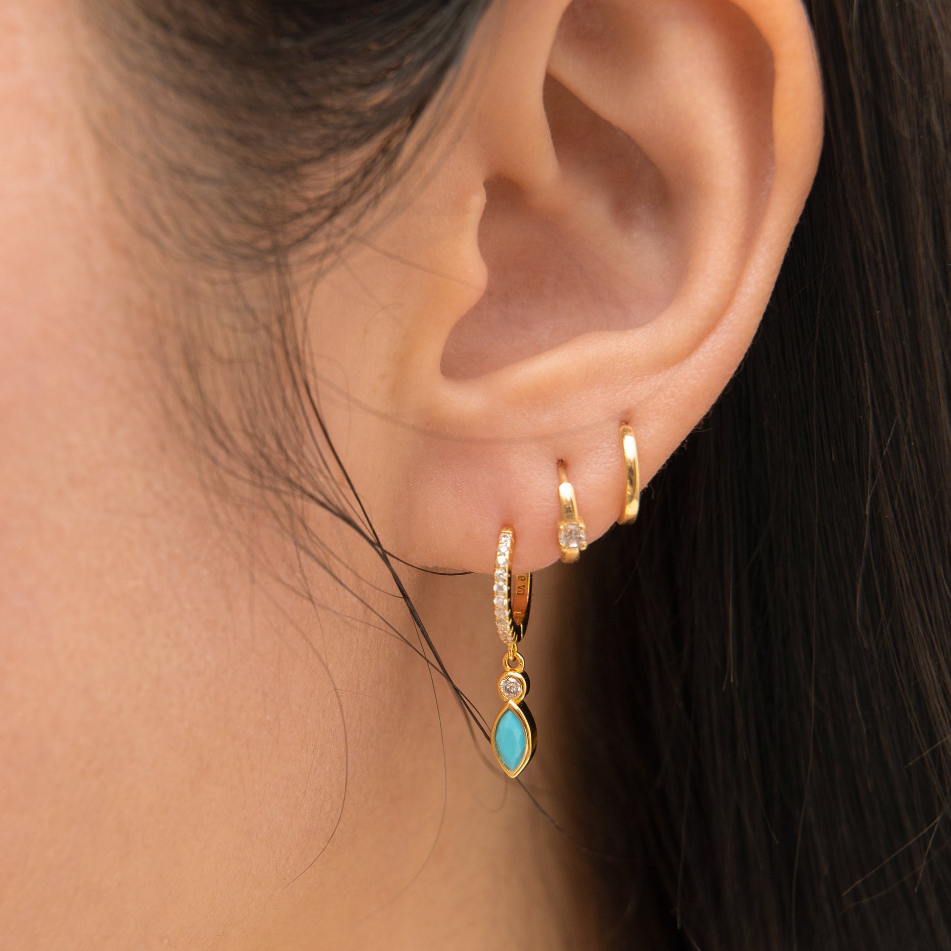 14K Solid Gold Single Natural Diamond Hoop Earring by Doviana