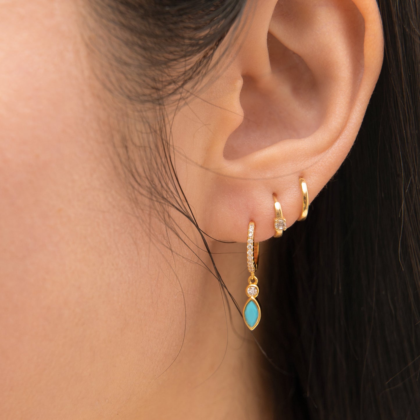 14K Solid Gold Single Natural Diamond Hoop Earring by Doviana