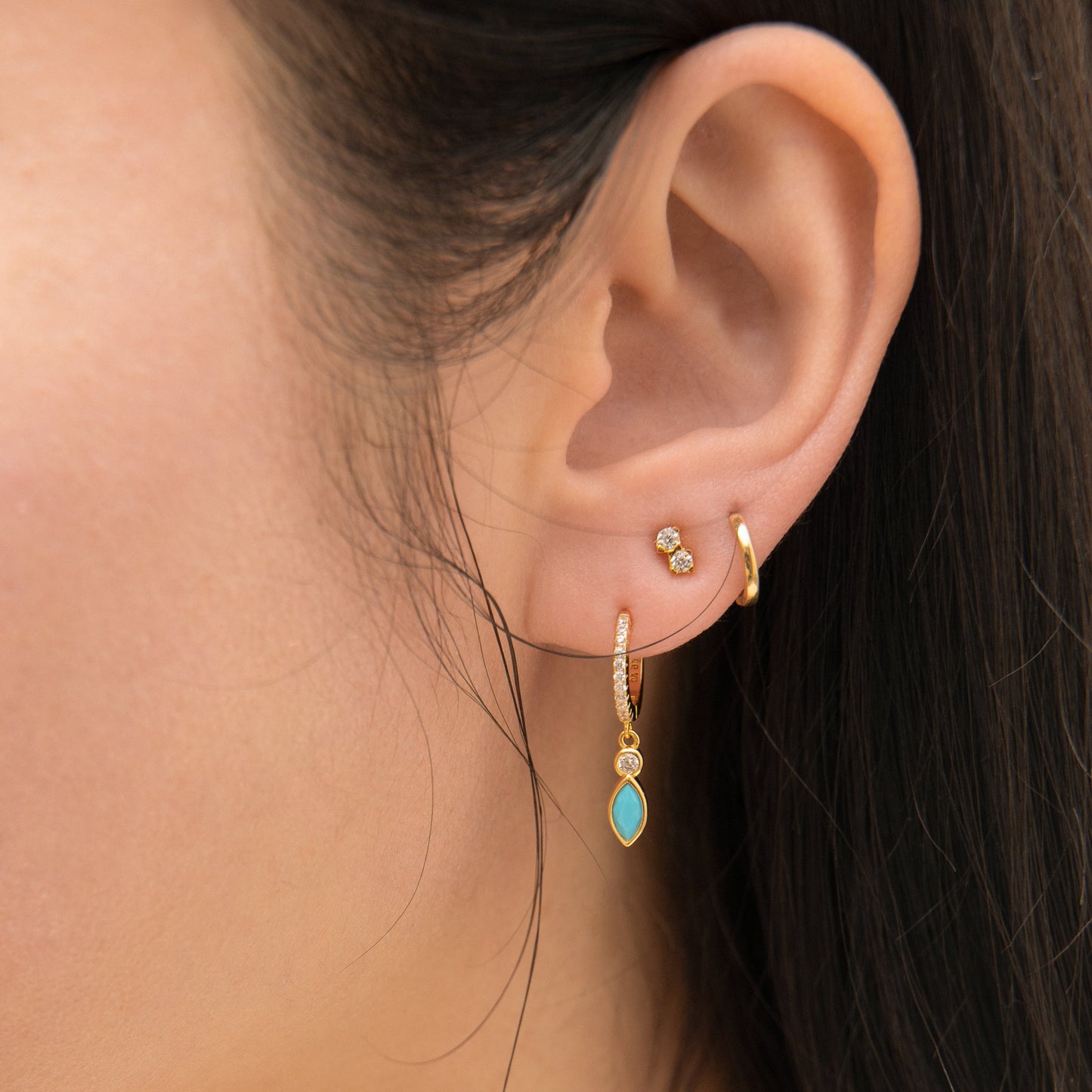 14K Solid Gold Staple Hoop Earring