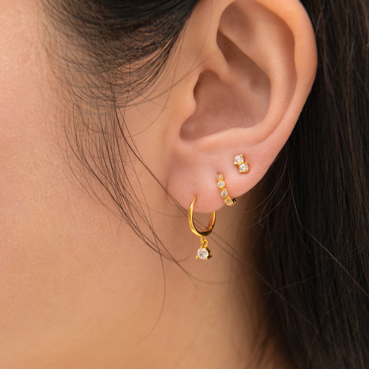 Classic Petite Diamond Charm Drop Gold Huggie Tiny CZ Dangle Hoops Earrings by Doviana