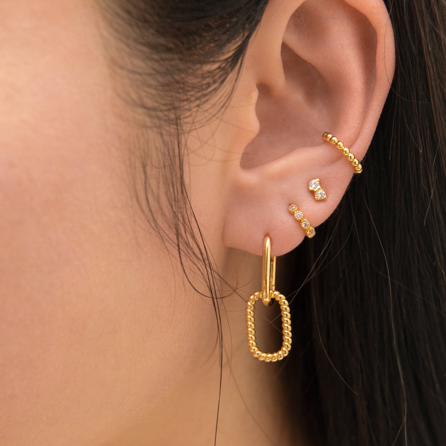 Paperclip Braided Link Chain Dangle Drop Gold Hoop Earrings Classic Minimal Vibe by Doviana