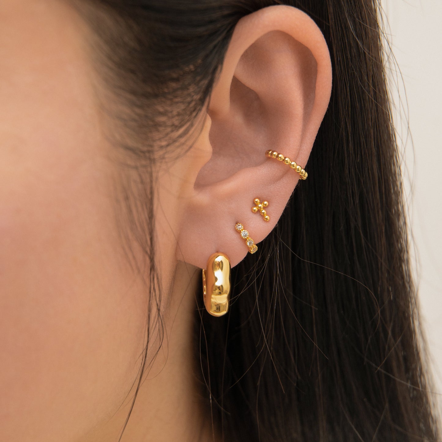 Cross Beaded Stud Earrings Gold Mini Solid Bead Classic Tiny Cross Studs by Doviana