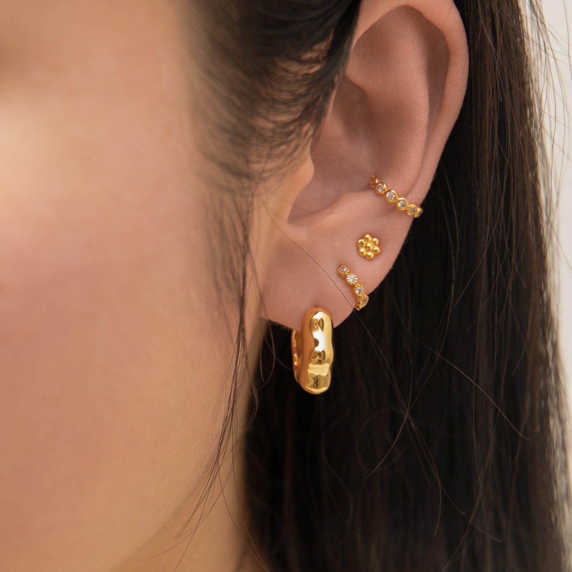 Floral Hexagon Thick Gold Chubby Hoop Earrings Chunky Bold Style by Doviana