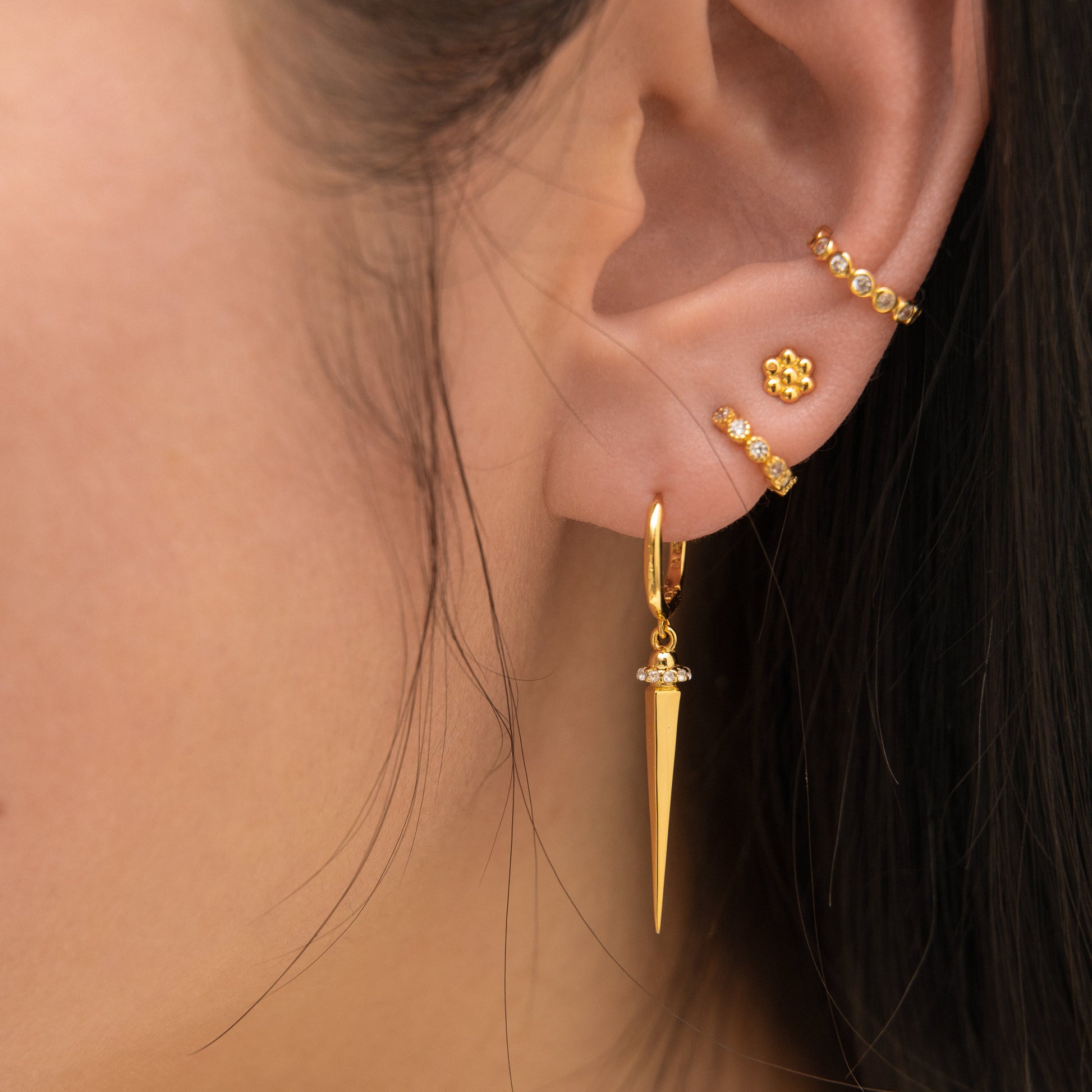 Hexagon Beaded Stud Earrings in Gold by Doviana