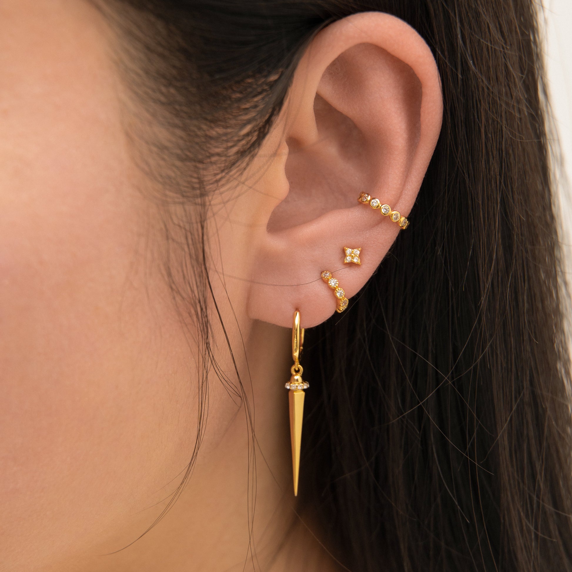 Large Spike Dangle Statement Gold Hoop Earrings by Doviana