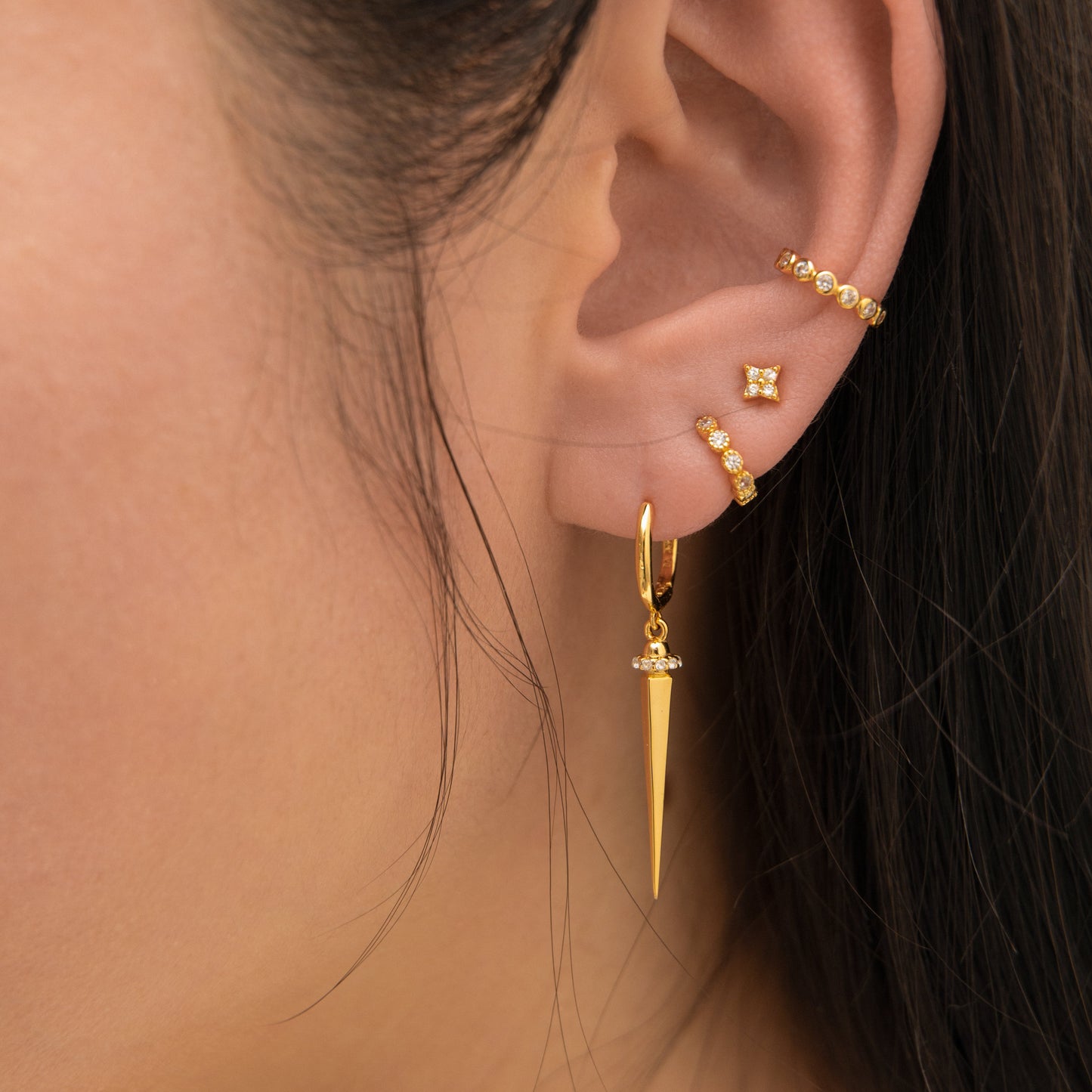 Large Spike Dangle Statement Gold Hoop Earrings by Doviana
