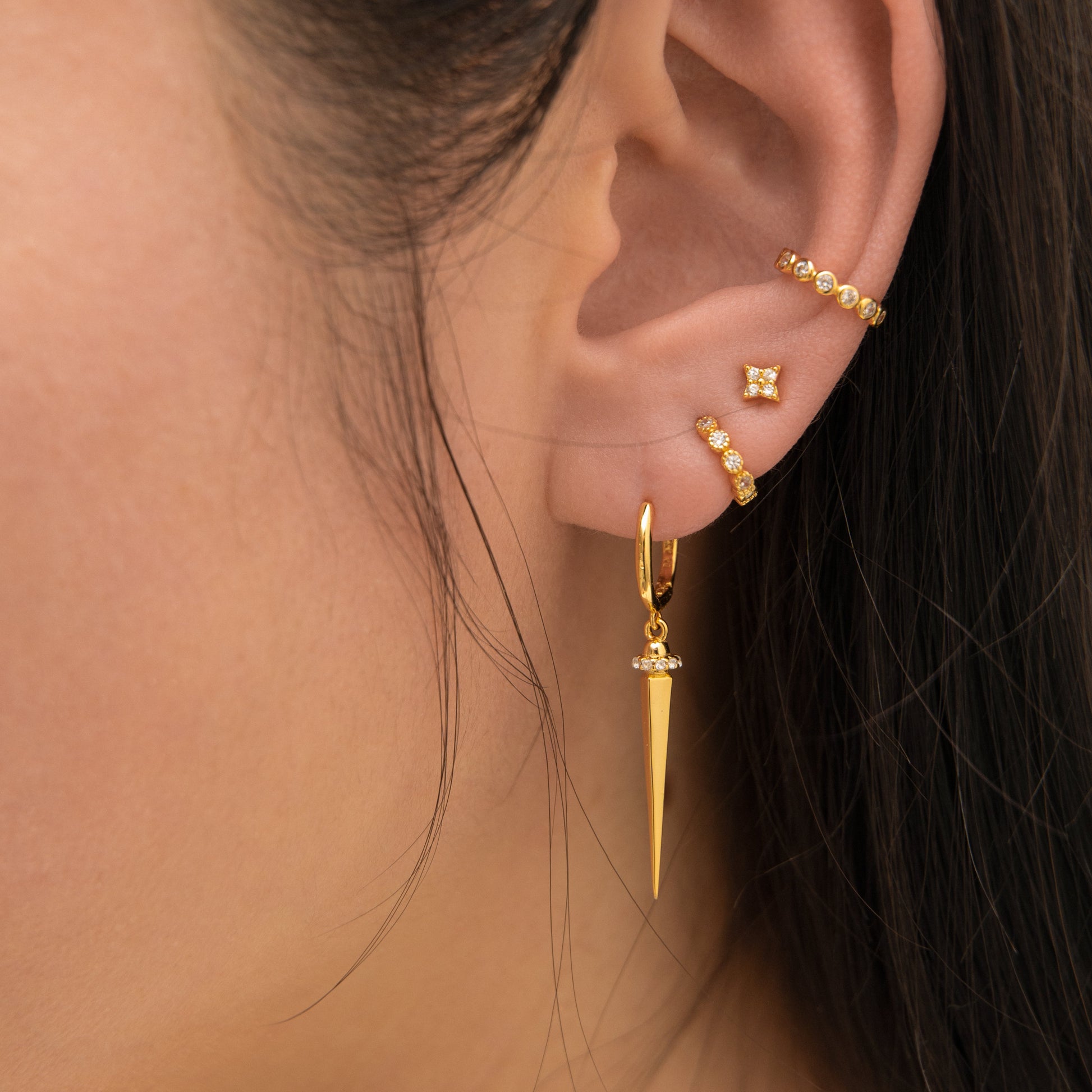 Large Spike Dangle Statement Gold Hoop Earrings by Doviana
