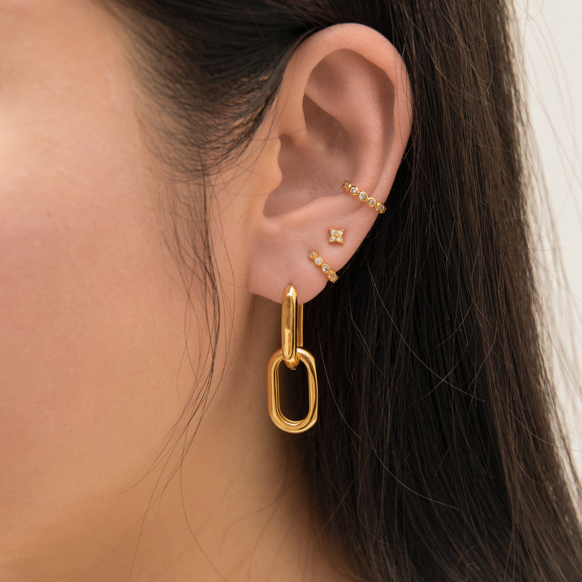 Large Thick Gold Paperclip Link Chain Dangle Hoop Earrings by Doviana