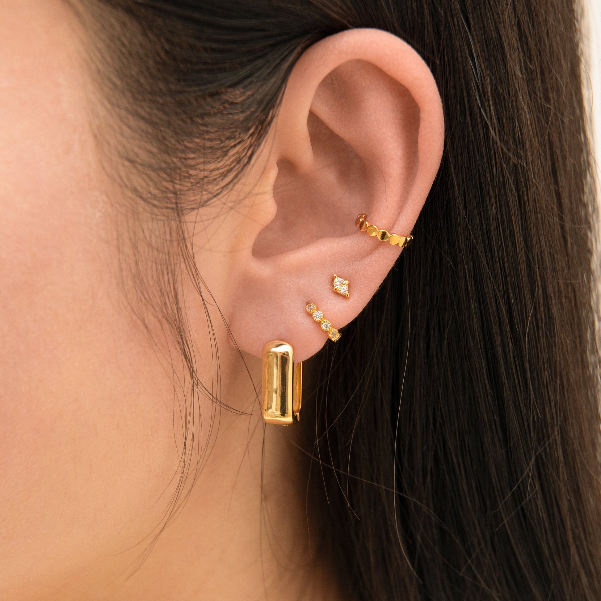 Plain Sleek Gold Cartilage Fake Piercing Round Coin Ear Cuff by Doviana