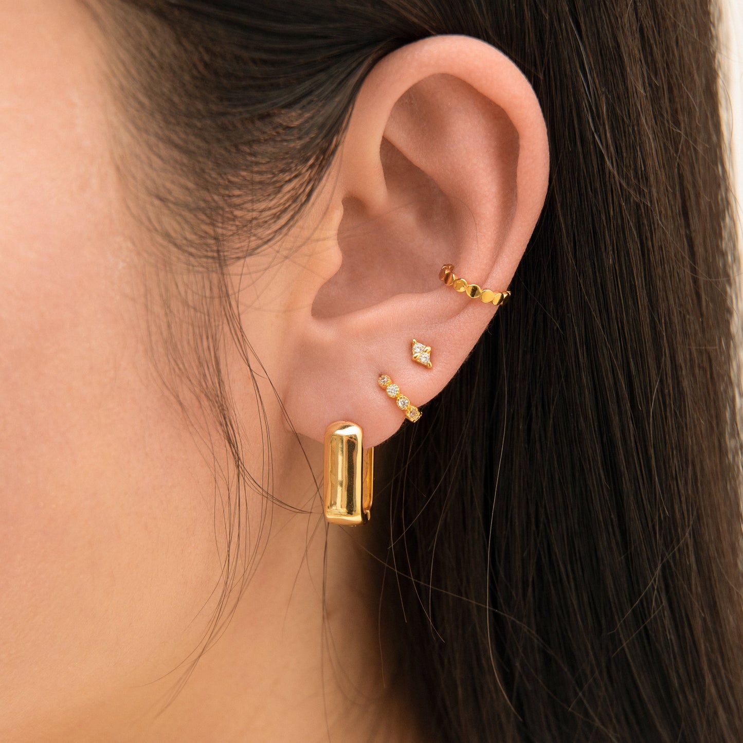 Gold Classic Wide Thick Rectangle Chunky Square Hoop Earrings by Doviana