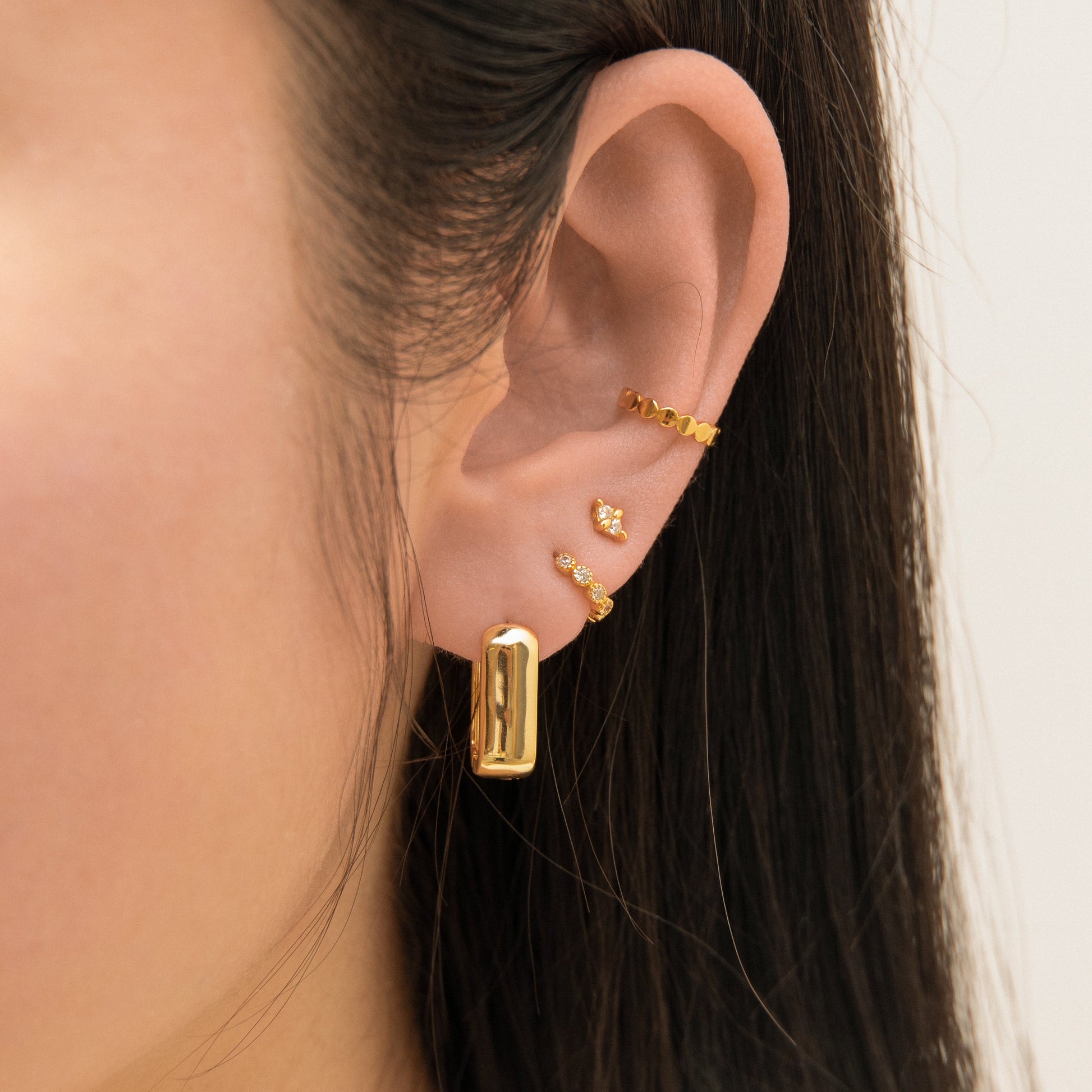 Gold Classic Wide Thick Rectangle Chunky Square Hoop Earrings by Doviana