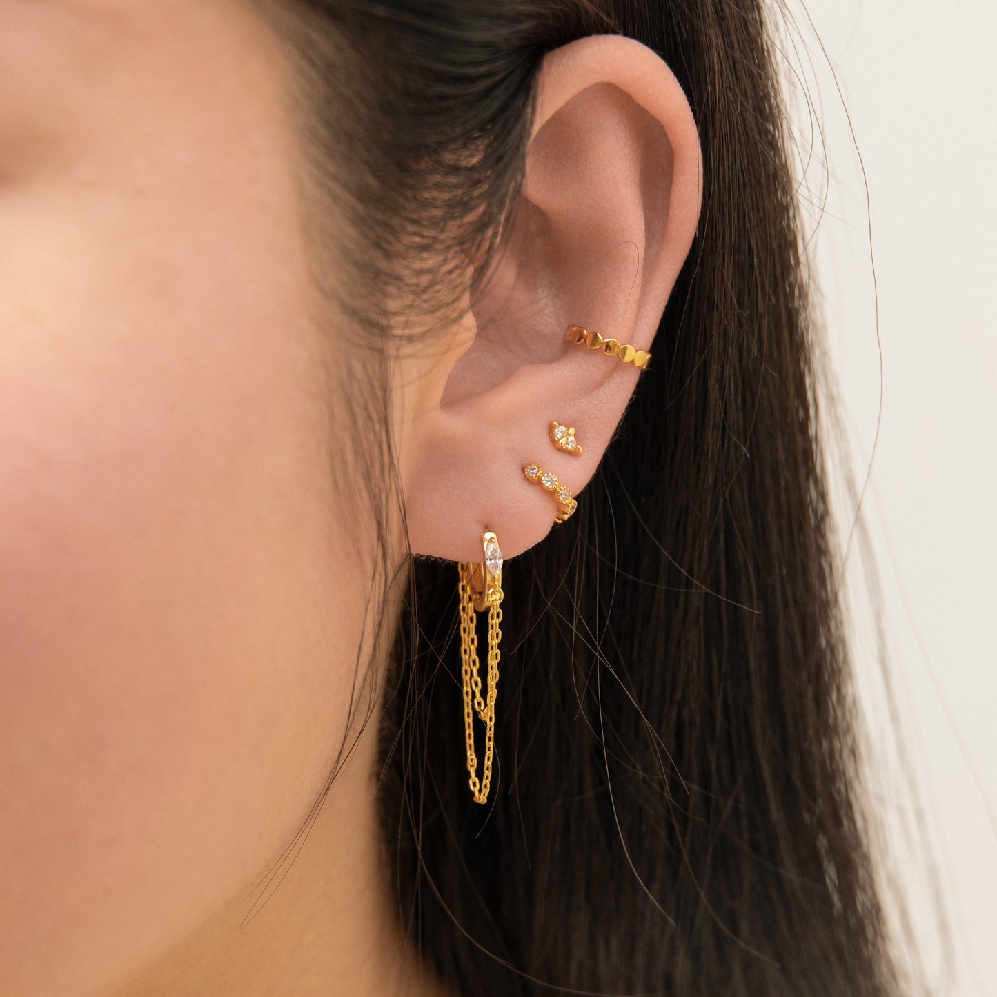 Crystal CZ Mini Hoops Gold Petite Tiny Tragus Cartilage Piercing CZ Bead Huggie Hoop by Doviana
