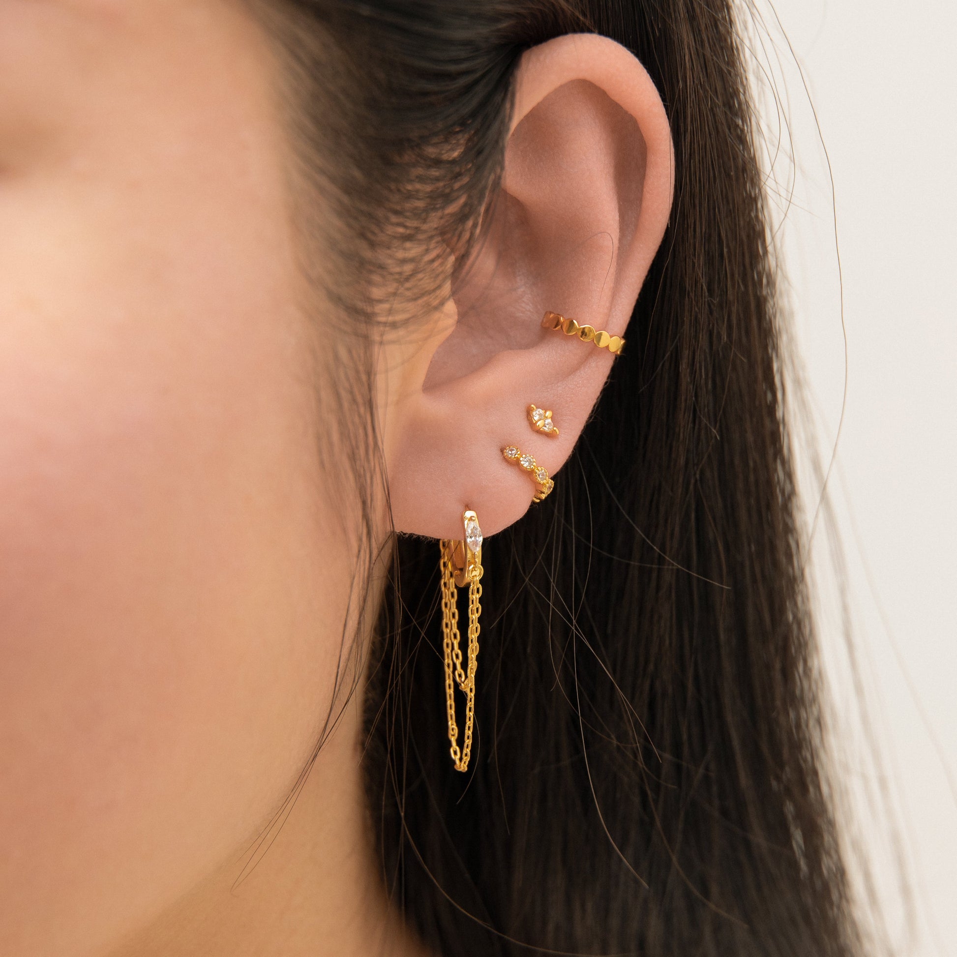 Plain Sleek Gold Cartilage Fake Piercing Round Coin Ear Cuff by Doviana
