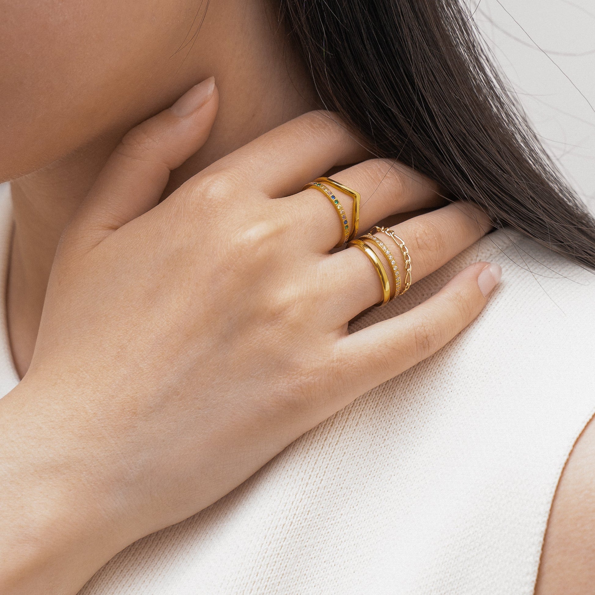 Wishbone Band Titanium PVD Gold Ring by DOVIANA