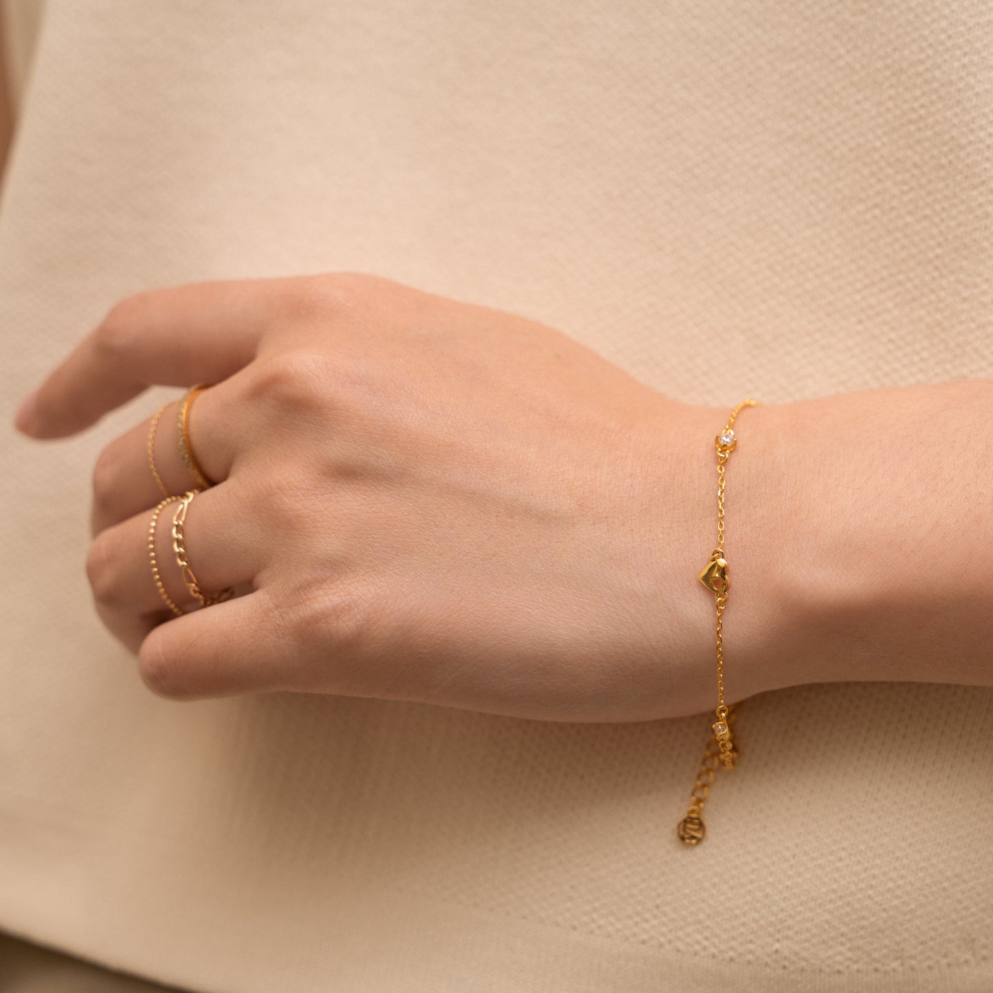 Dainty Gold Heart CZ Bracelet by Doviana