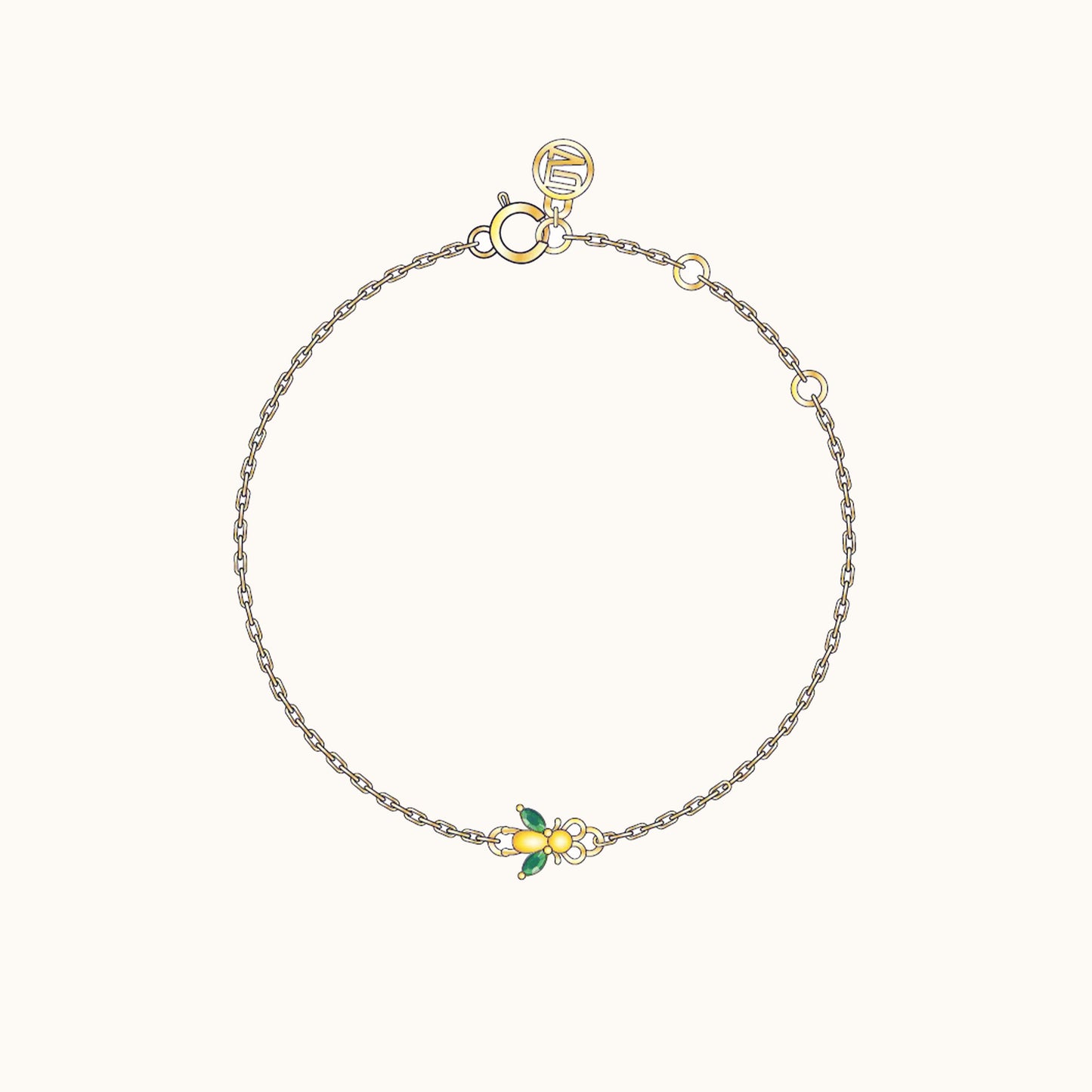 Dainty Bee Bracelet with Green Stone