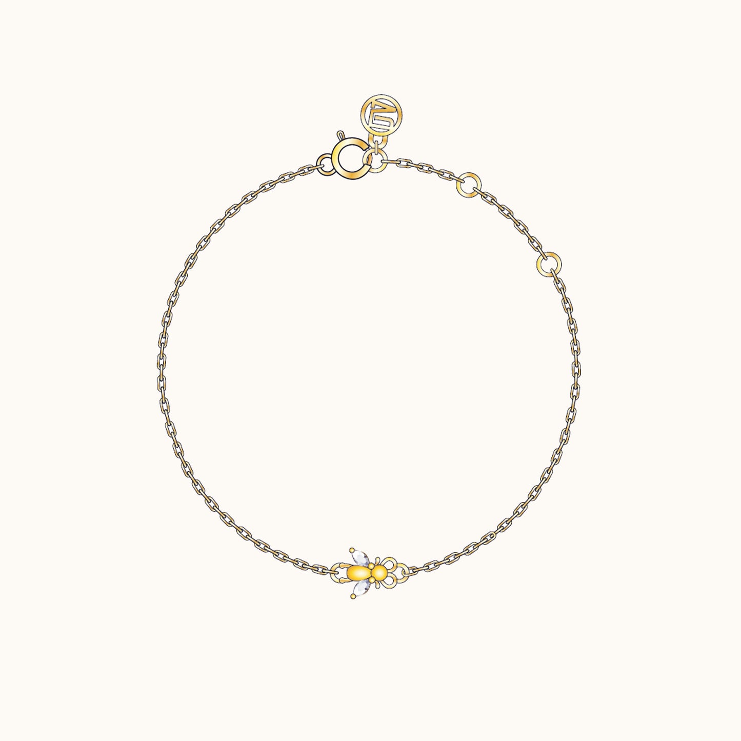 Dainty Bee Bracelet with White Stone