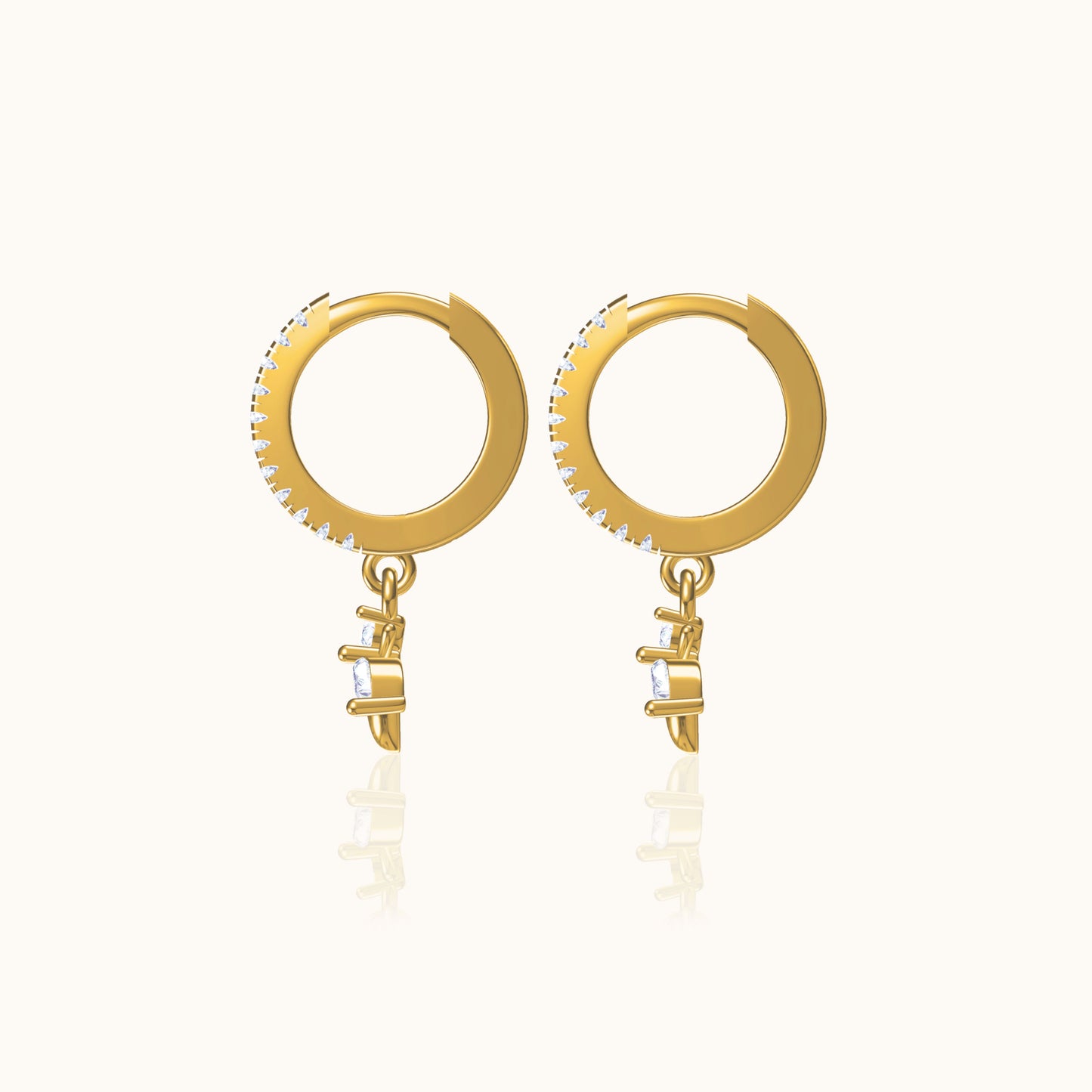 Tiny Gold Bumble Bee Dangle Drop Dainty Bee Hoop Earrings with White Stone by Doviana