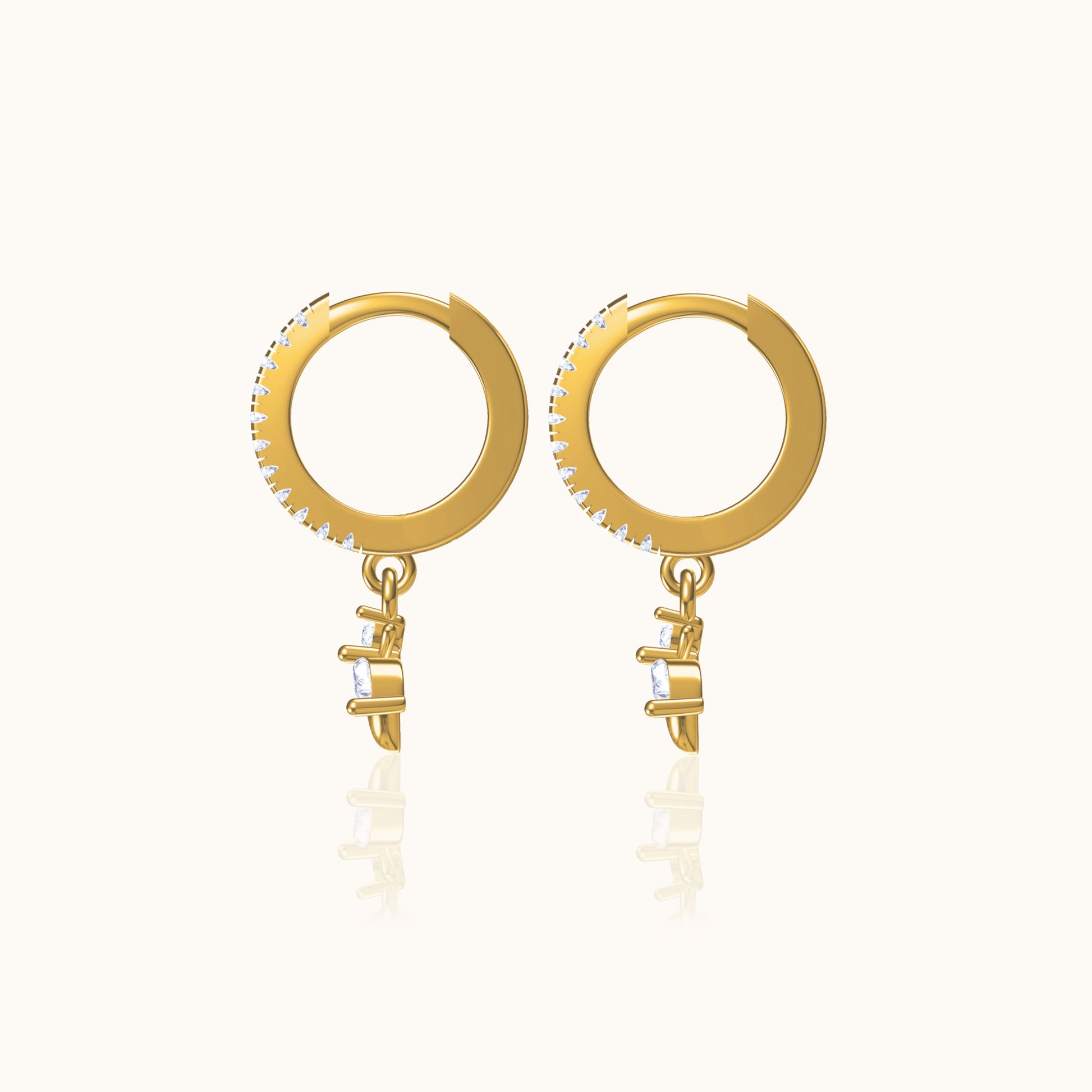 Tiny Gold Bumble Bee Dangle Drop Dainty Bee Hoop Earrings with White Stone by Doviana