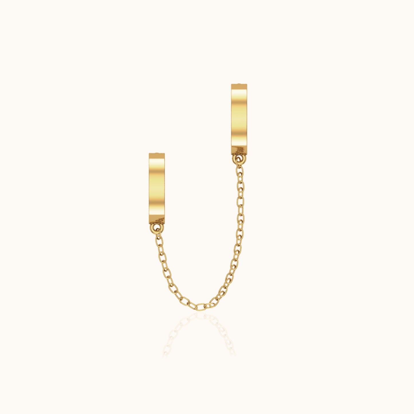 14K Solid Gold Dainty Double Hoop Chain Earring