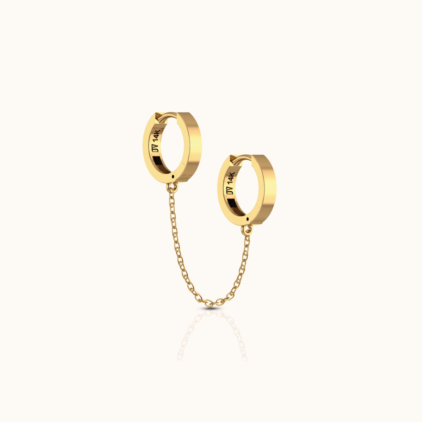 14K Solid Gold Dainty Double Hoop Chain Earring