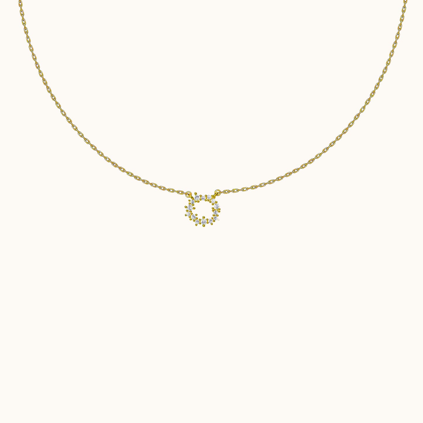 Dainty Gold Circle Petite Charm Dangle Round Pendant Floral CZ Necklace by Doviana