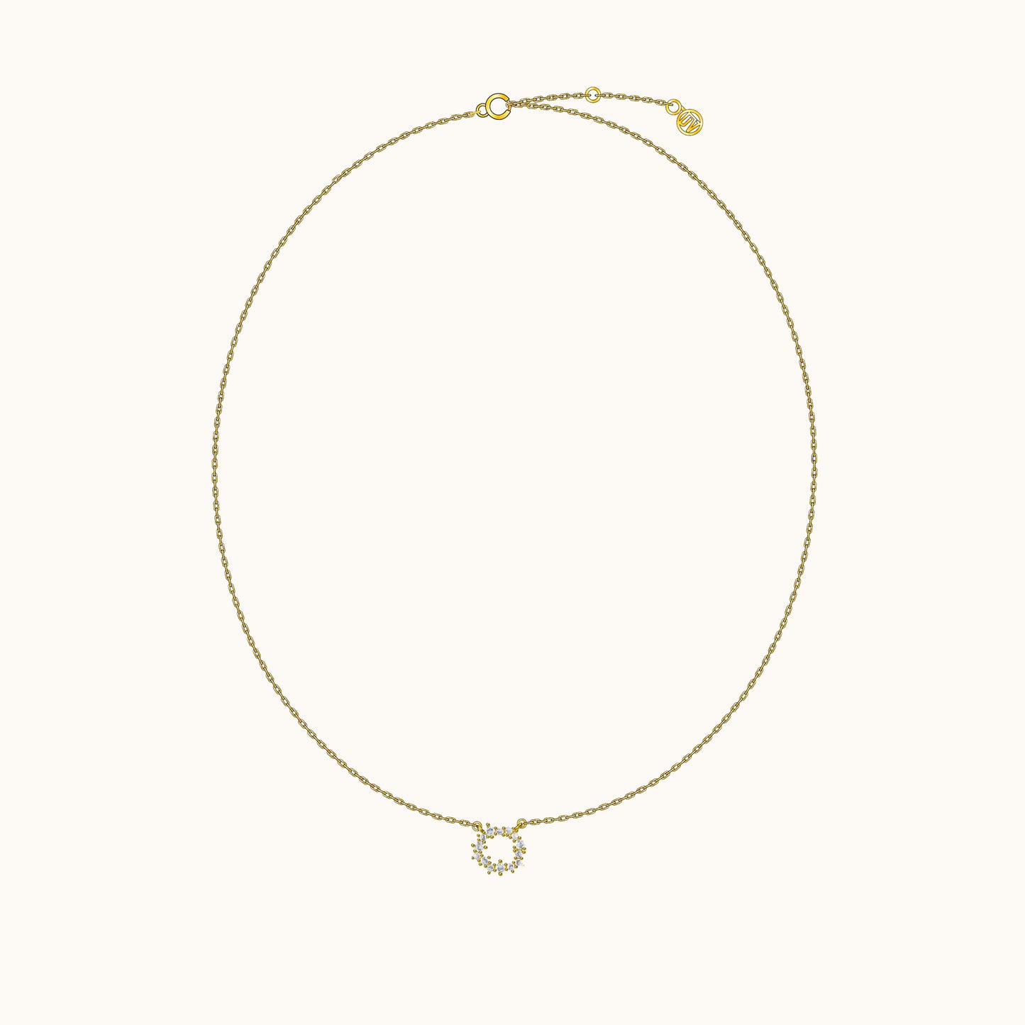 Dainty Gold Circle Petite Charm Dangle Round Pendant Floral CZ Necklace by Doviana