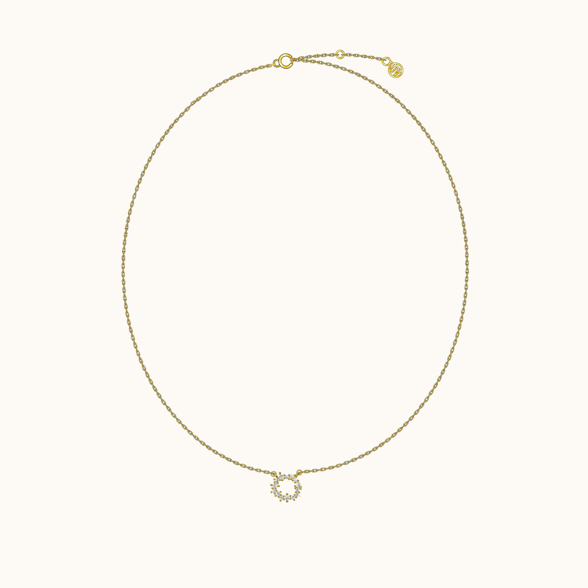 Dainty Gold Circle Petite Charm Dangle Round Pendant Floral CZ Necklace by Doviana