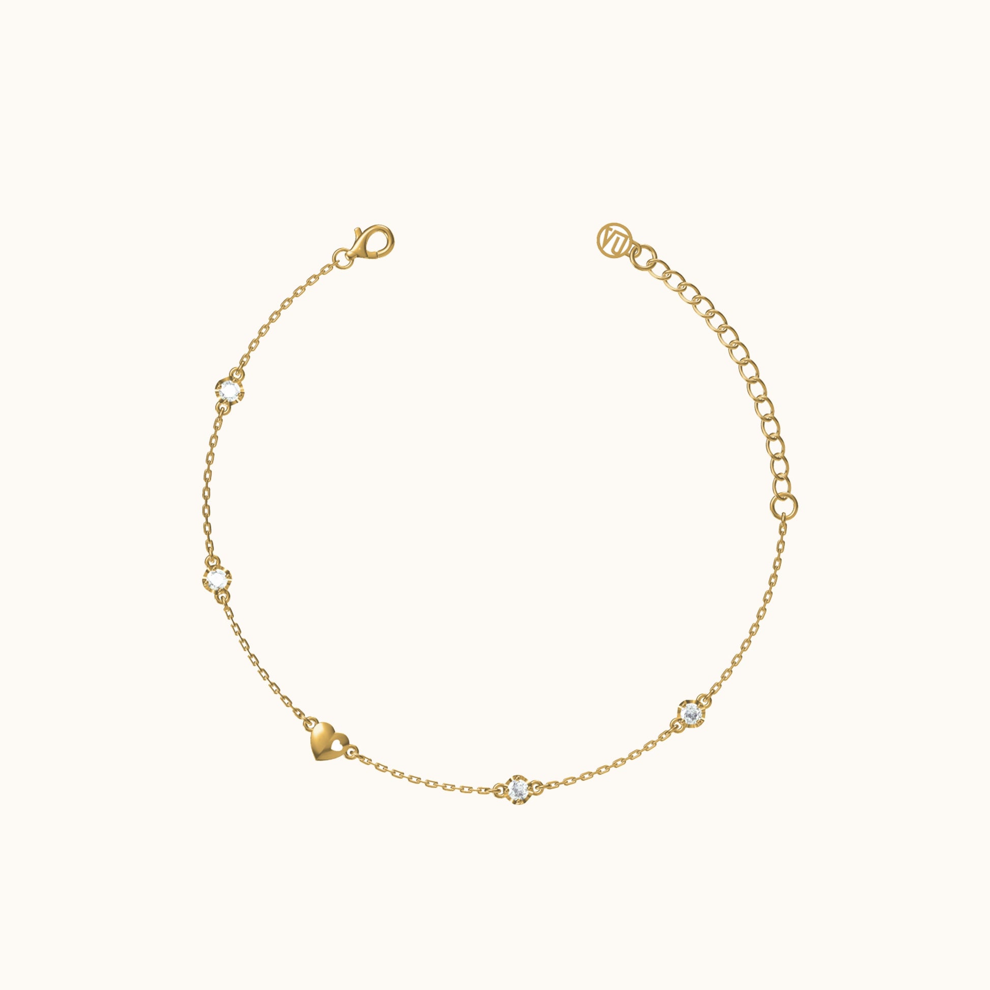 Dainty Gold Heart CZ Bracelet by Doviana