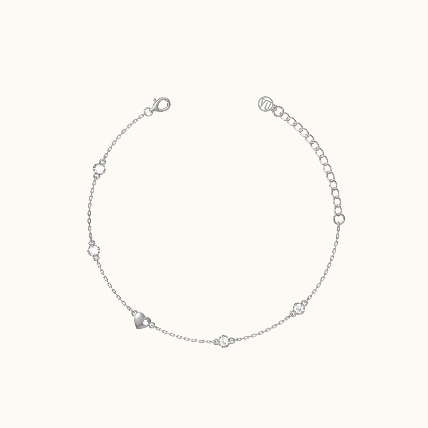 Dainty 925 Sterling Silver Heart CZ Bracelet by Doviana