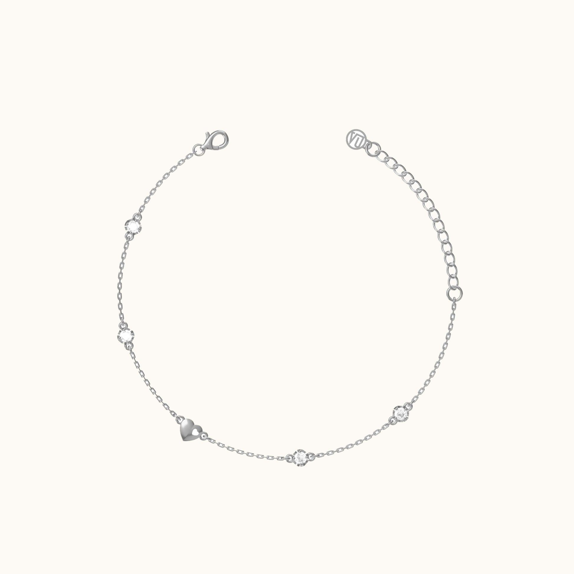 Dainty 925 Sterling Silver Heart CZ Bracelet by Doviana