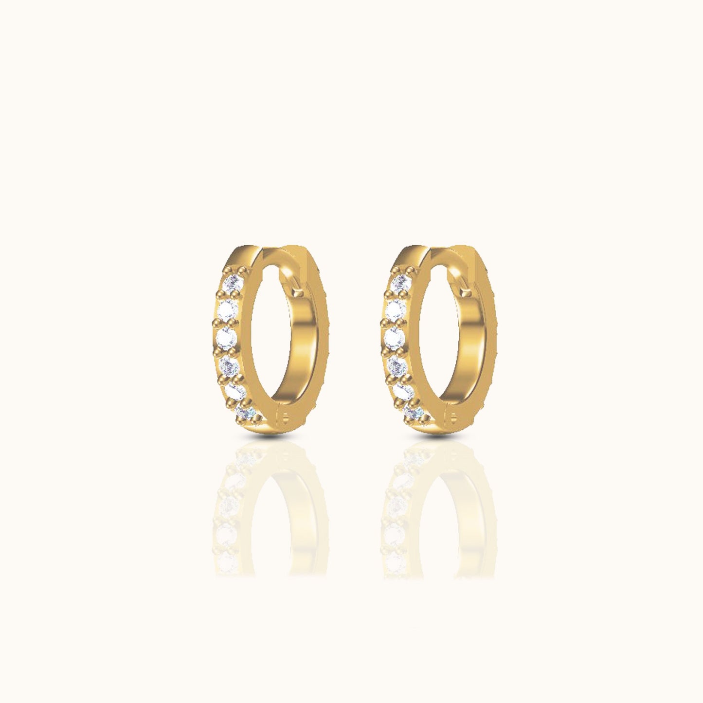 Dainty White Zircon Huggie Hoops Petite 18K Gold CZ Pave Earrings Doviana