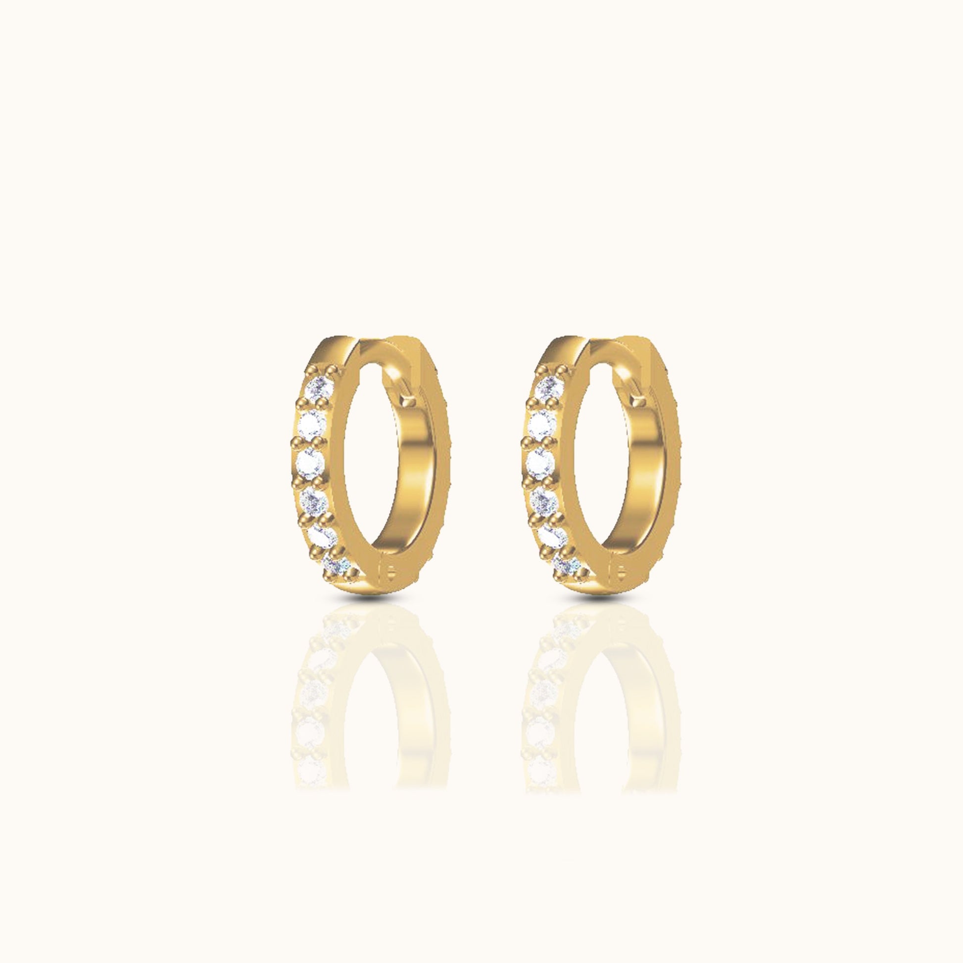 Dainty White Zircon Huggie Hoops Petite 18K Gold CZ Pave Earrings Doviana