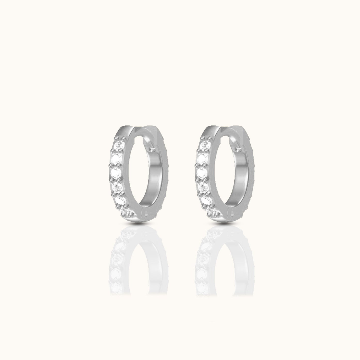 Dainty White Zircon Huggie Hoops Petite 925 Sterling Silver Pave Earrings by Doviana