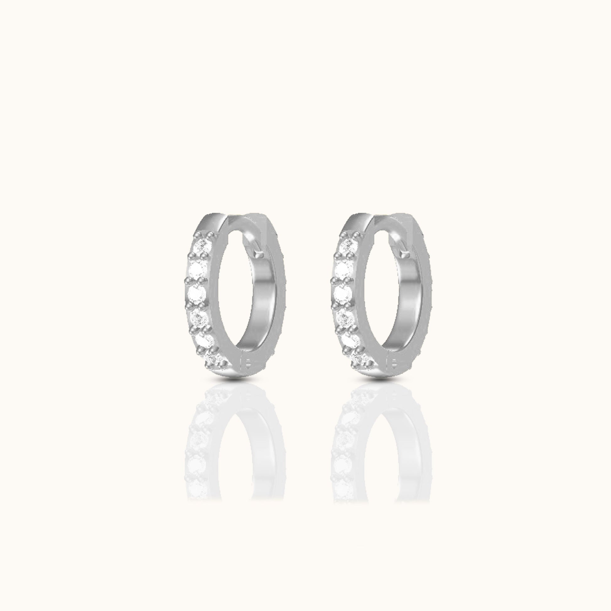 Dainty White Zircon Huggie Hoops Petite 925 Sterling Silver Pave Earrings by Doviana