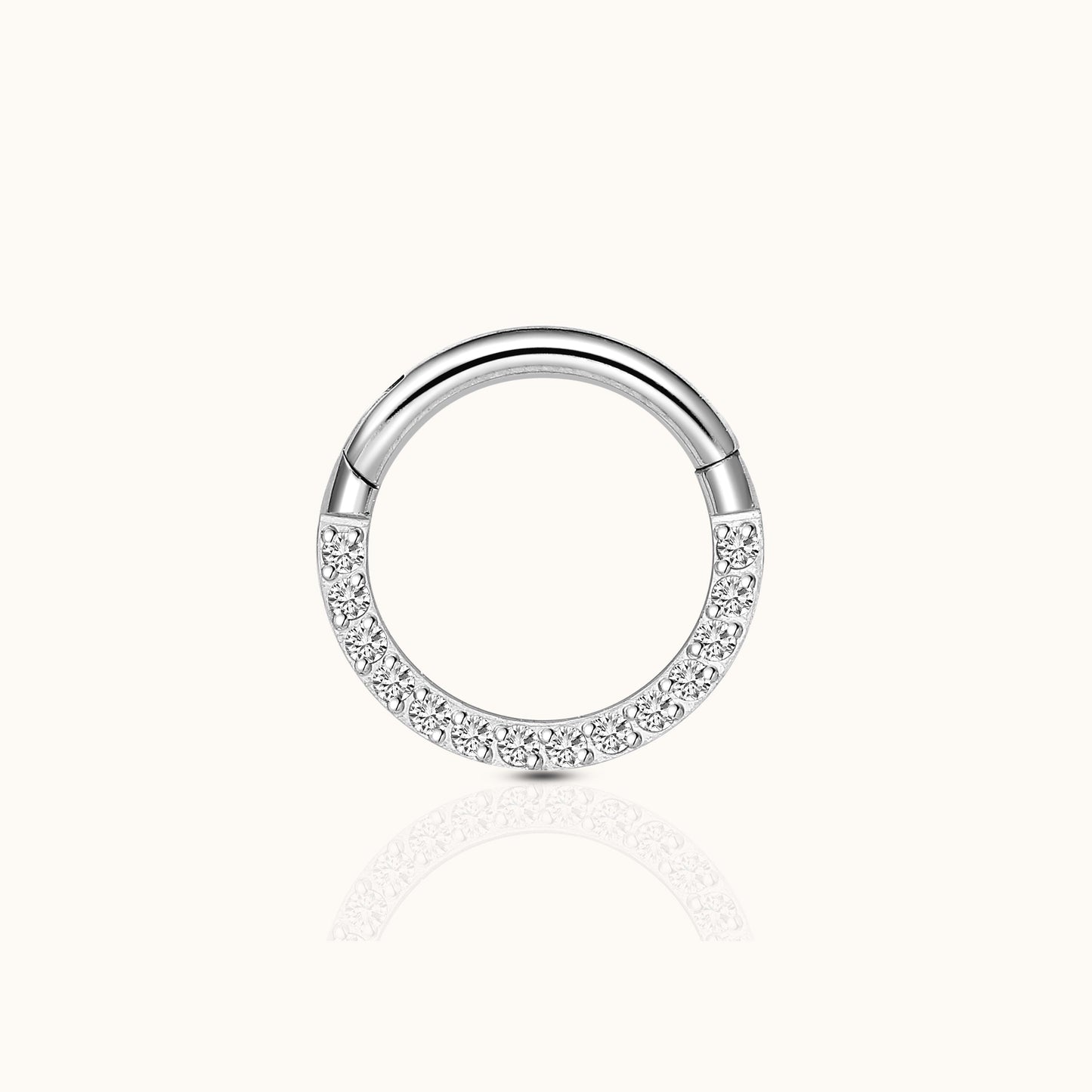 Daith Half CZ Clicker Titanium Silver Hinged Nap Hoop Earring by Doviana