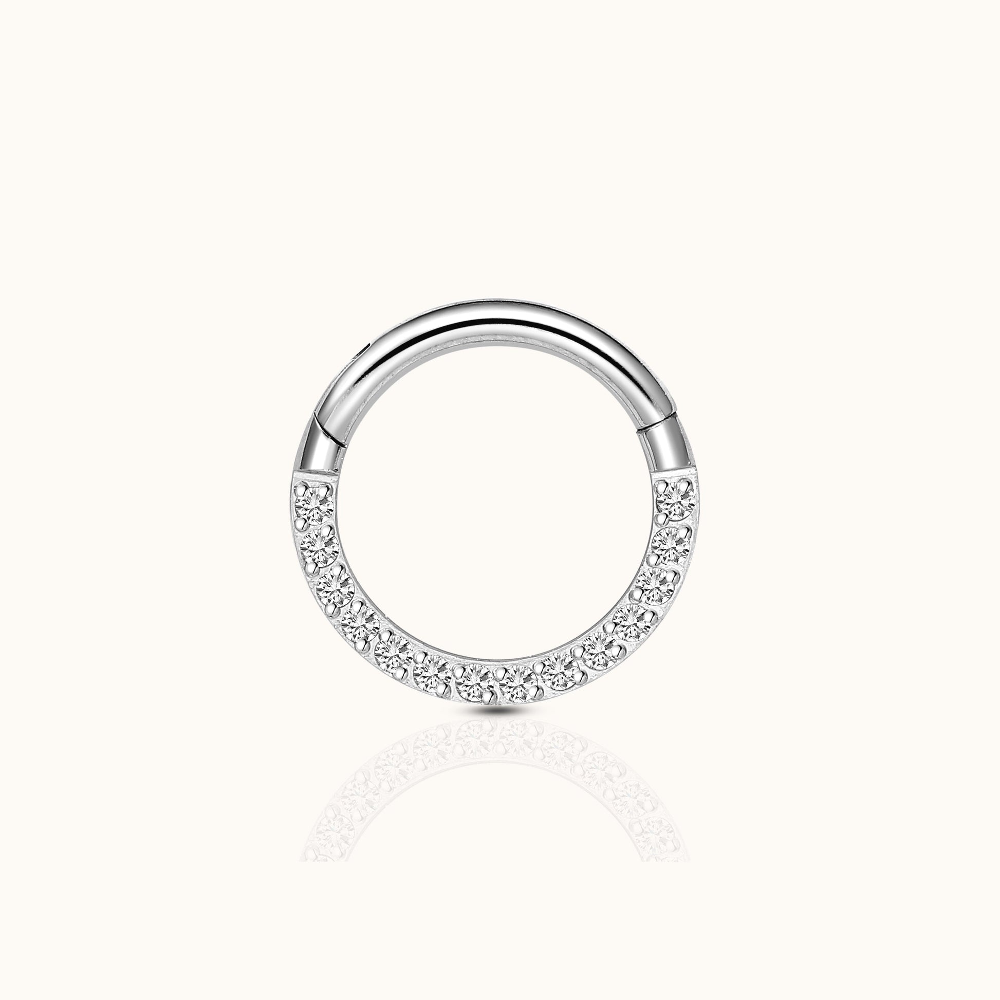 Daith Half CZ Clicker Titanium Silver Hinged Nap Hoop Earring by Doviana