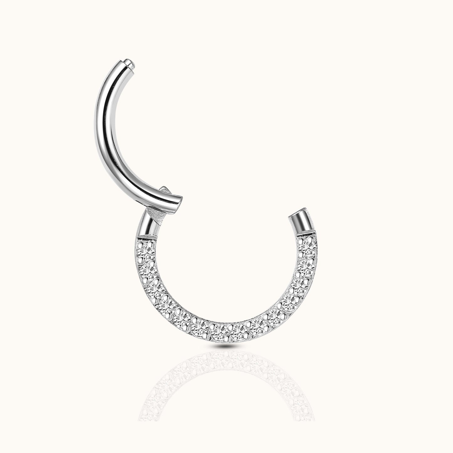 Daith Half CZ Clicker Titanium Silver Hinged Nap Hoop Earring by Doviana