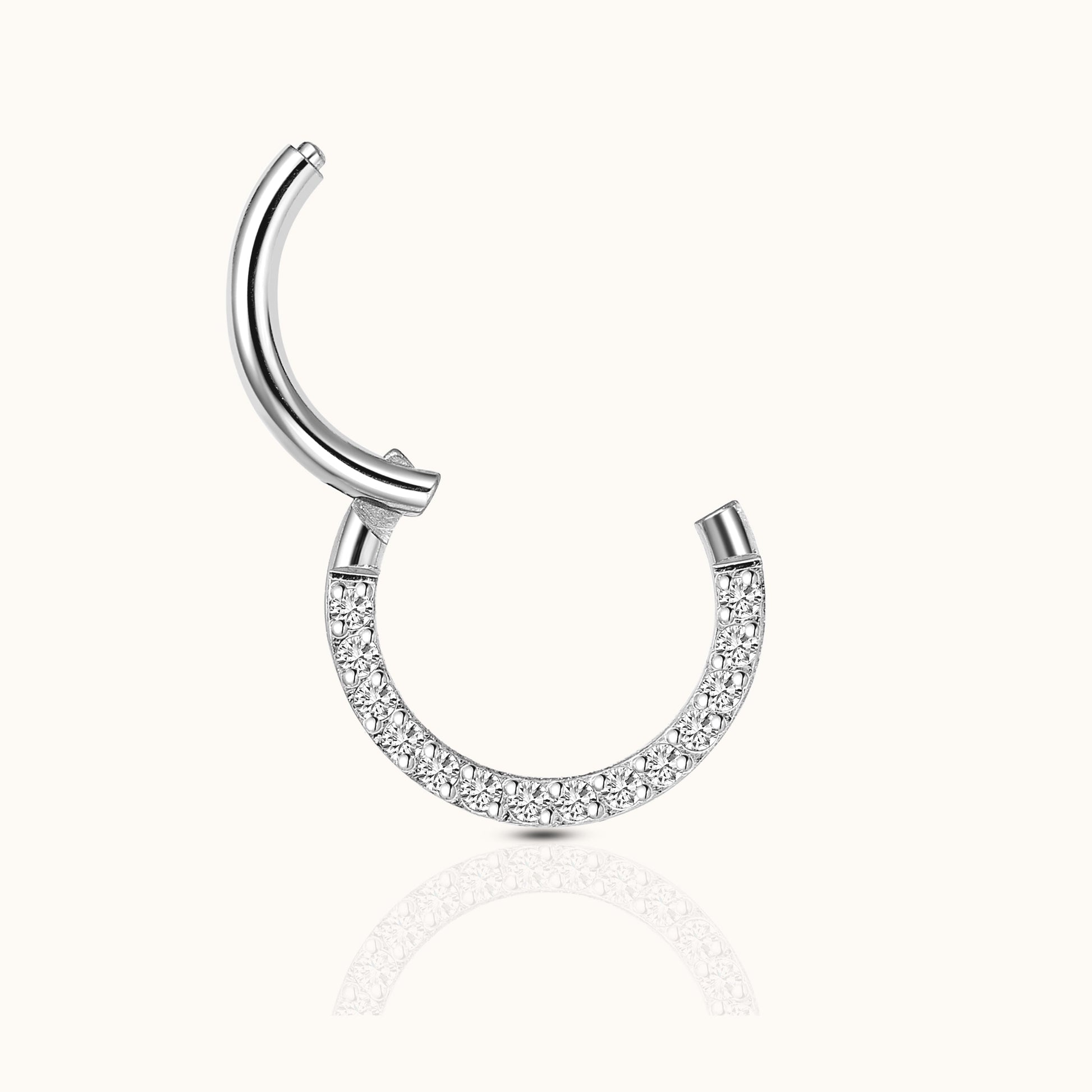 Daith Half CZ Clicker Titanium Silver Hinged Nap Hoop Earring by Doviana