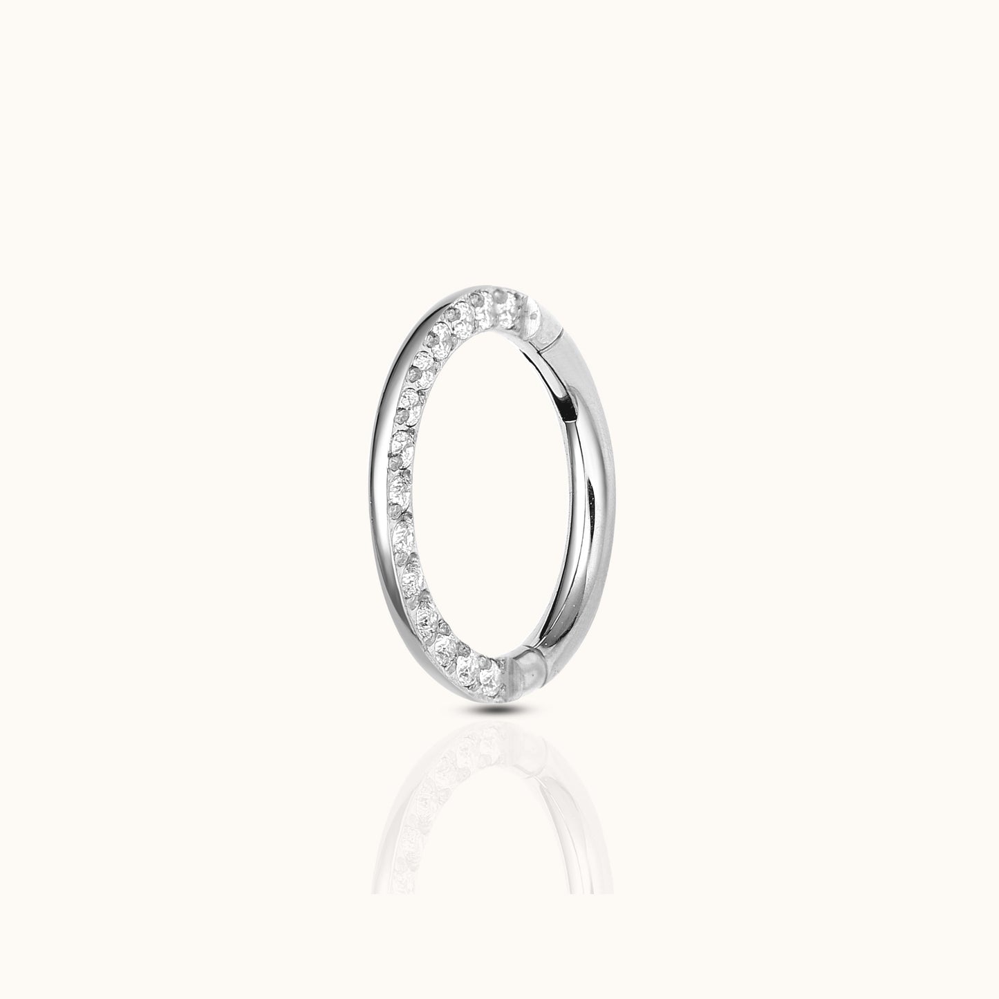 Daith Half CZ Clicker Titanium Silver Hinged Nap Hoop Earring by Doviana