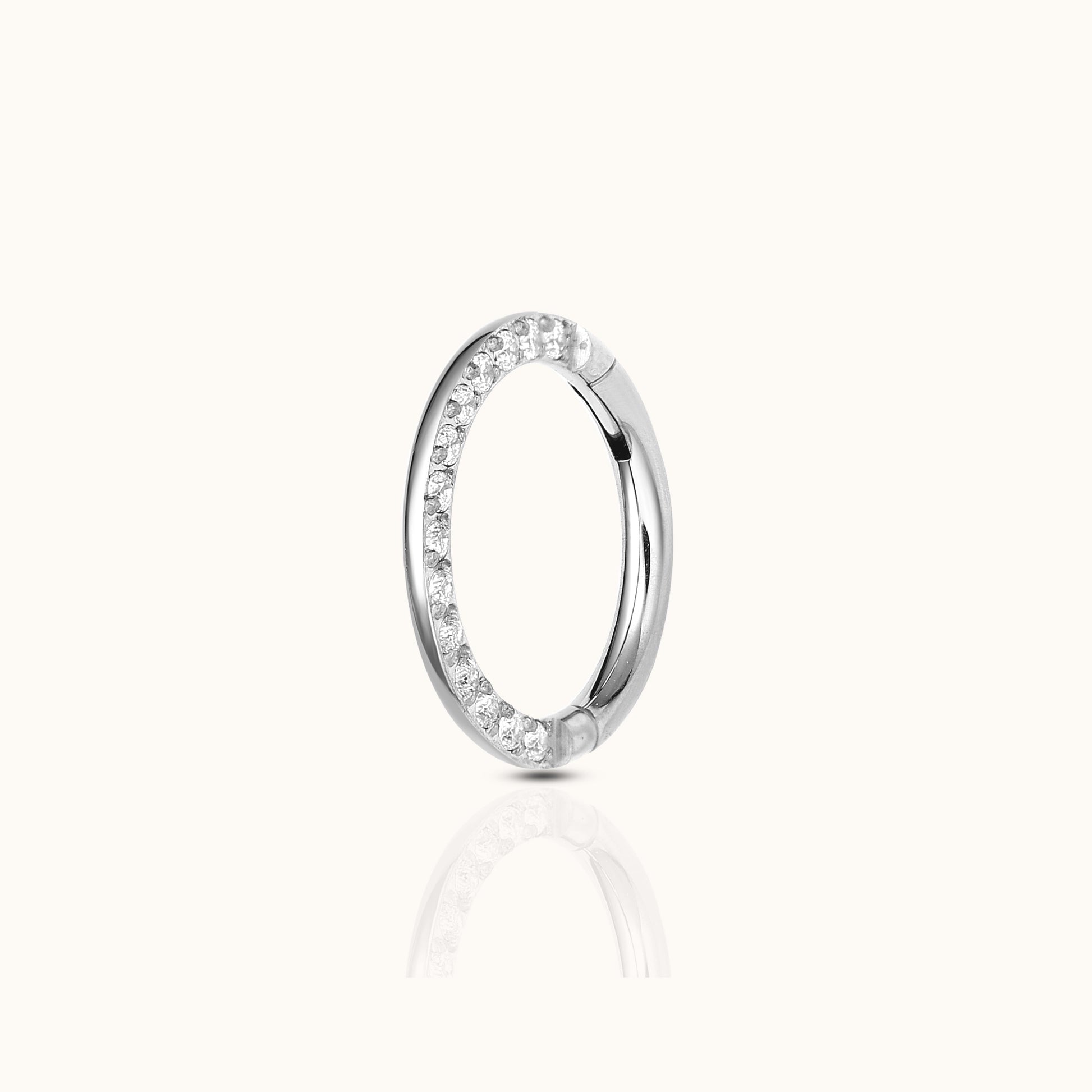 Daith Half CZ Clicker Titanium Silver Hinged Nap Hoop Earring by Doviana