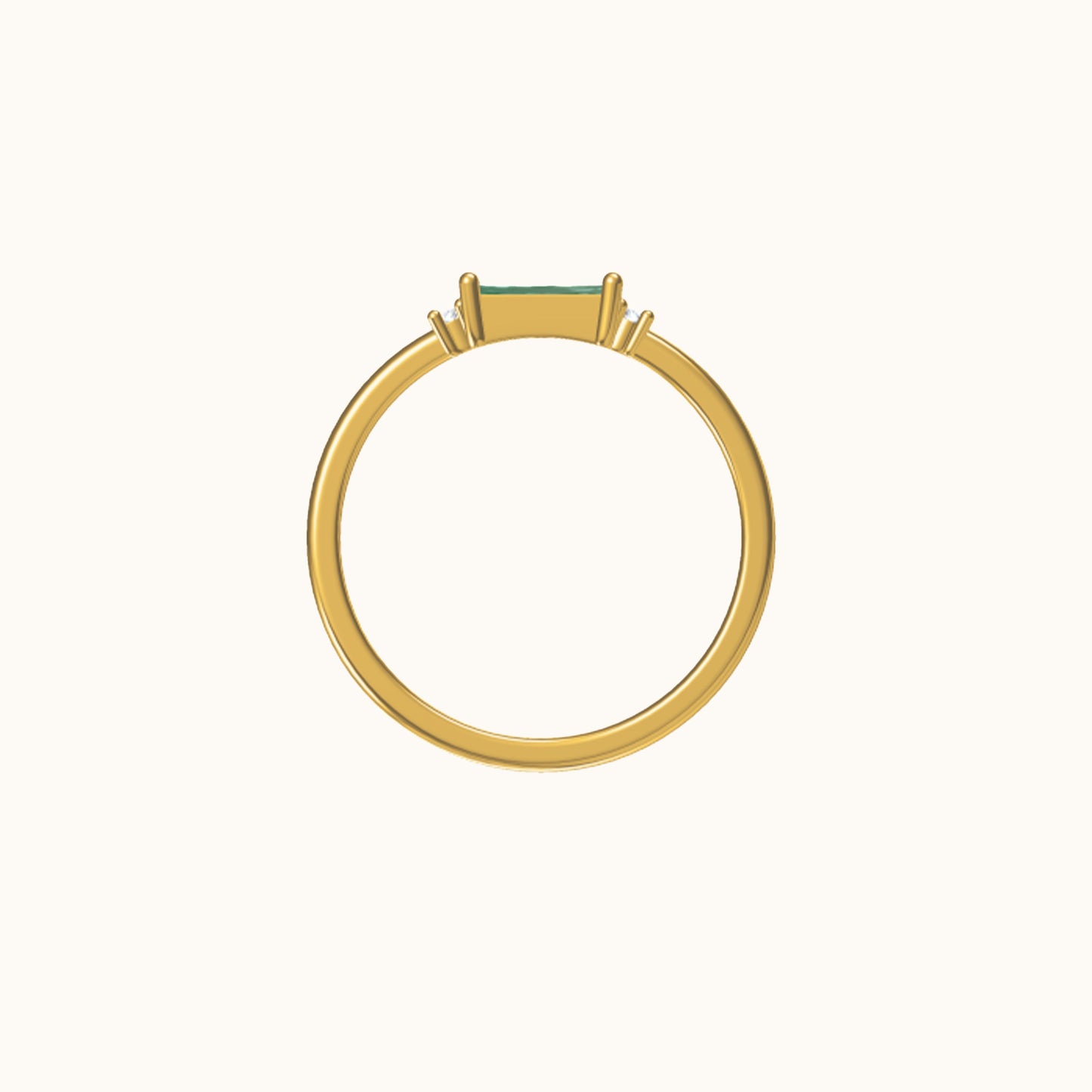 Gold Slim Band Stacker Delicate Solitaire Emerald Cut Green CZ Ring by Doviana