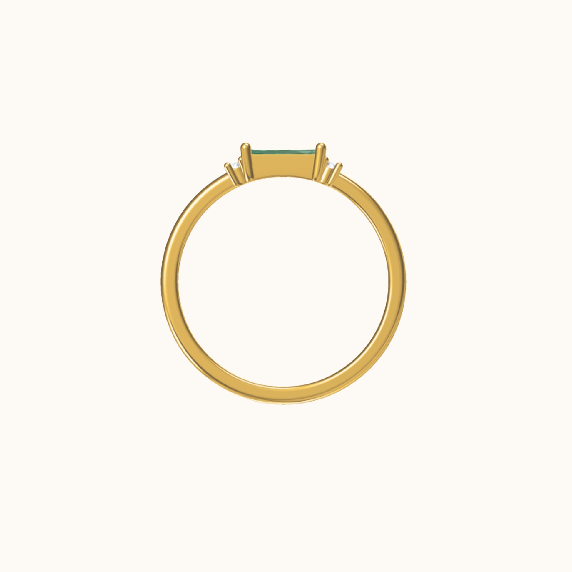 Gold Slim Band Stacker Delicate Solitaire Emerald Cut Green CZ Ring by Doviana