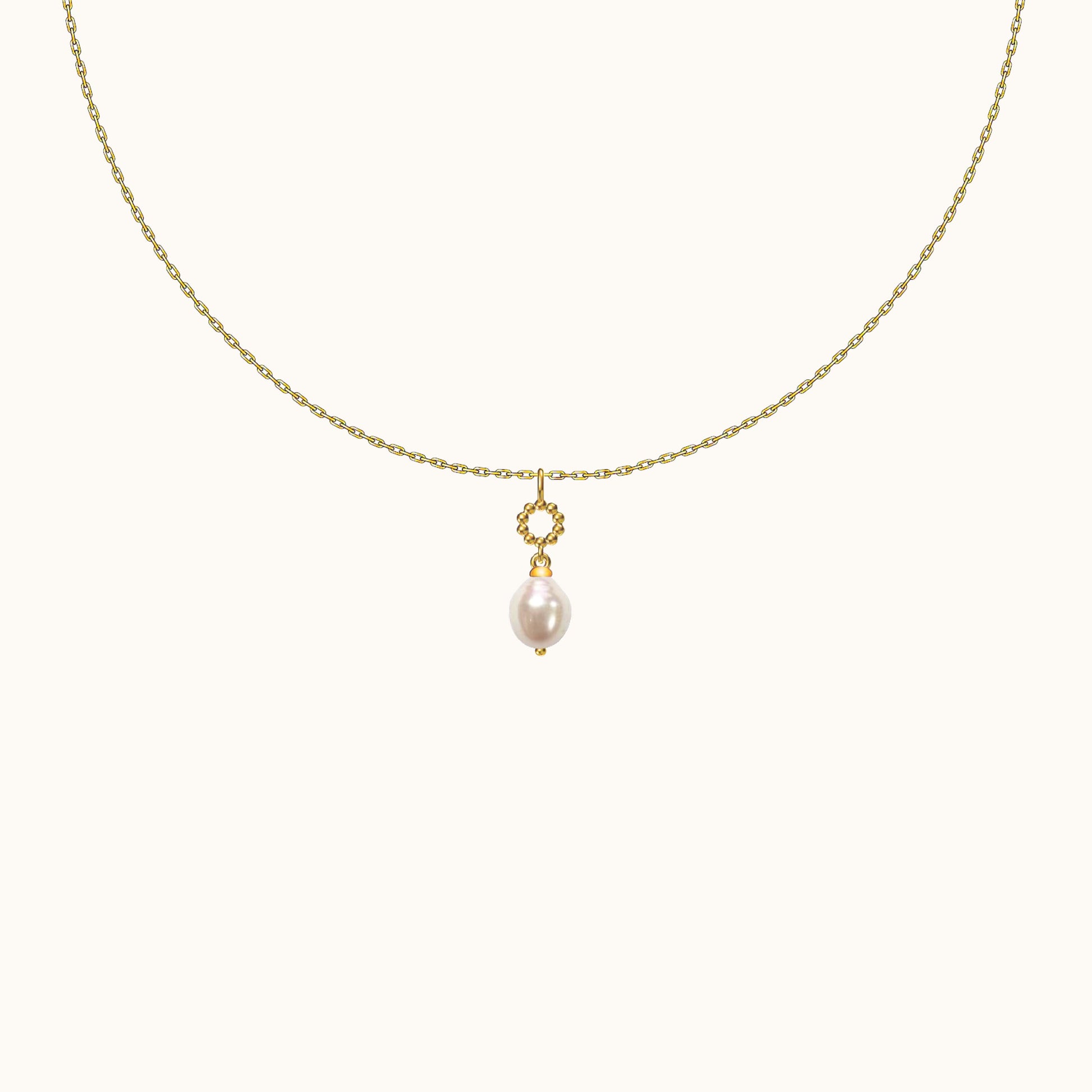 Delicate Freshwater Natural Round Pearl Drop Beaded Pendant Necklace by Doviana