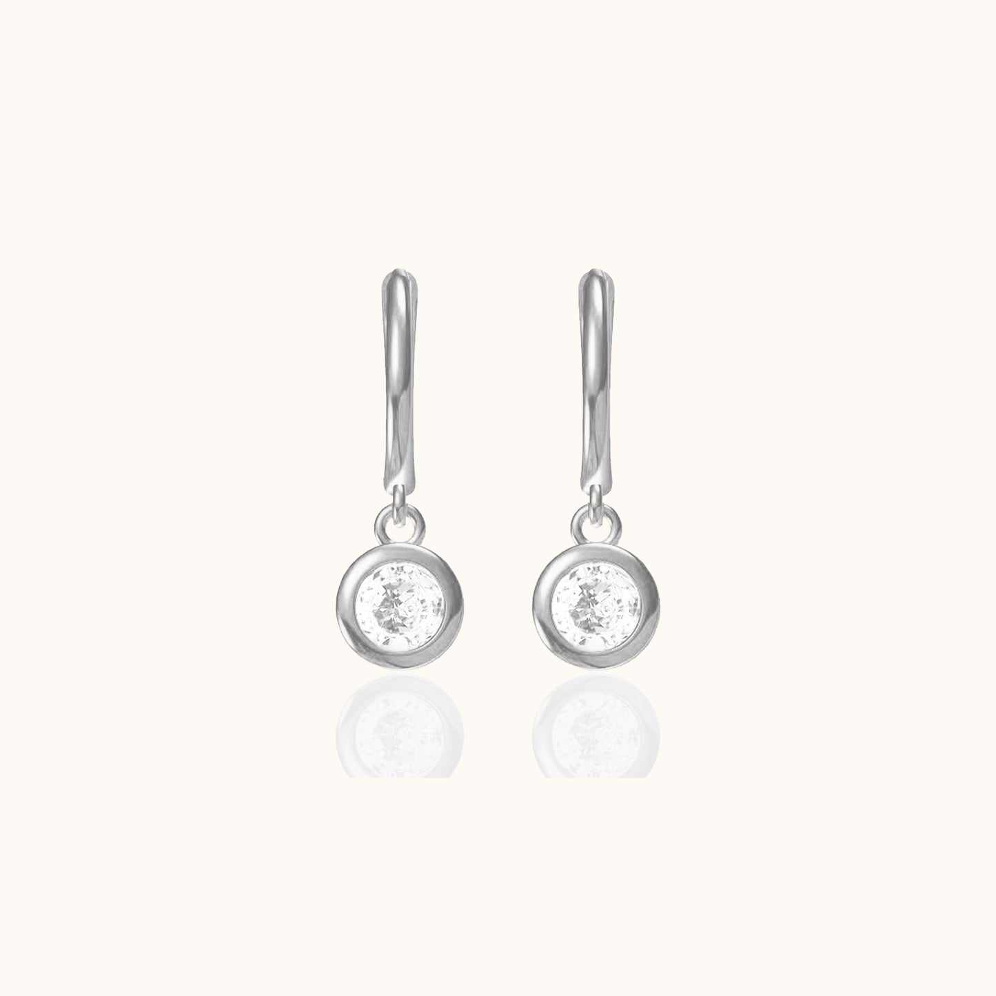 Tiny CZ Diamond Bezel Drop Earrings 925 Sterling Silver Round Crystal Dangle Charm Huggie Hoops by Doviana