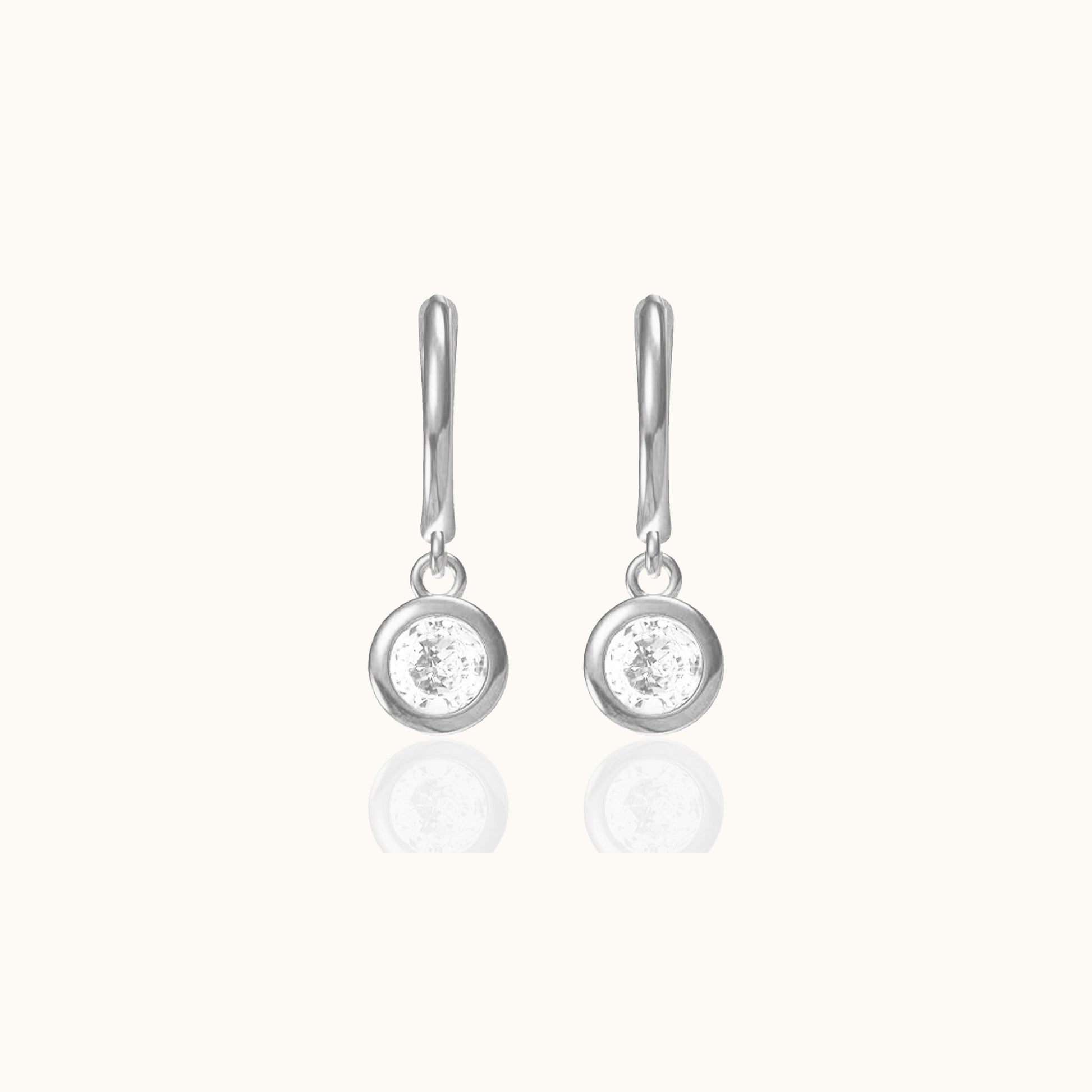 Tiny CZ Diamond Bezel Drop Earrings 925 Sterling Silver Round Crystal Dangle Charm Huggie Hoops by Doviana