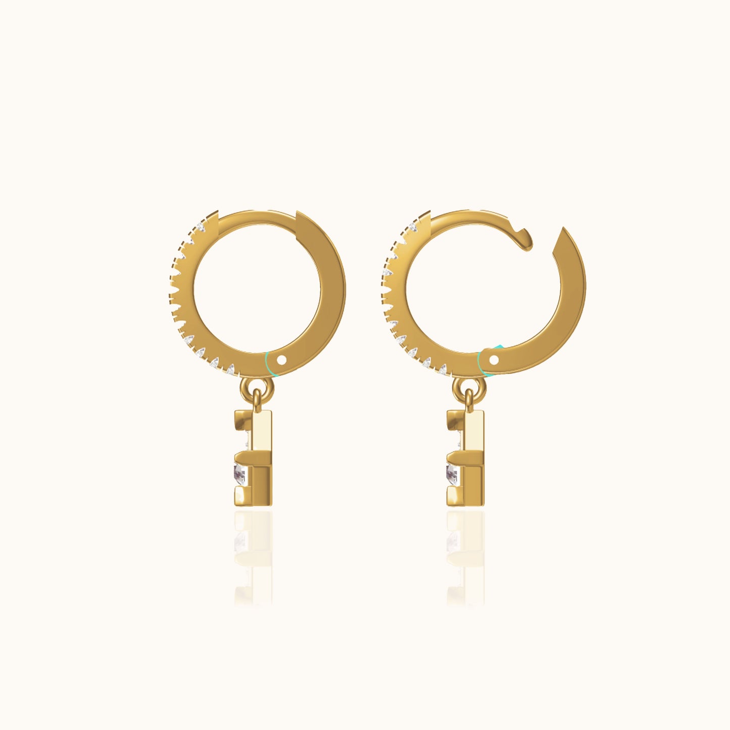 Diamond Shape Square Dangle CZ Pave Gold Huggie Hoop Earrings by Doviana