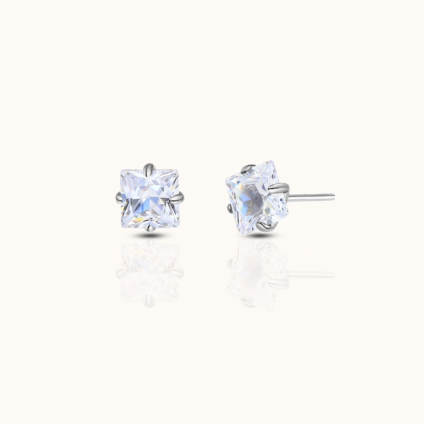 Diamond Shaped Square CZ Threadless Labret Titanium Flat Back Nap Earring by Doviana